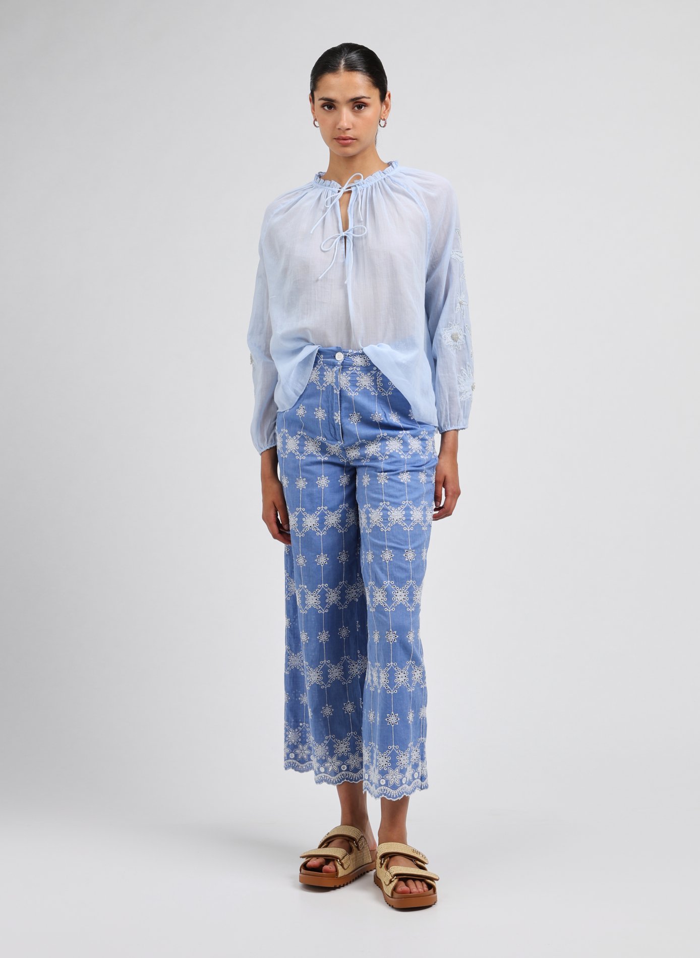 Pantalon brodé en coton  LOUISE MISHA Bleu