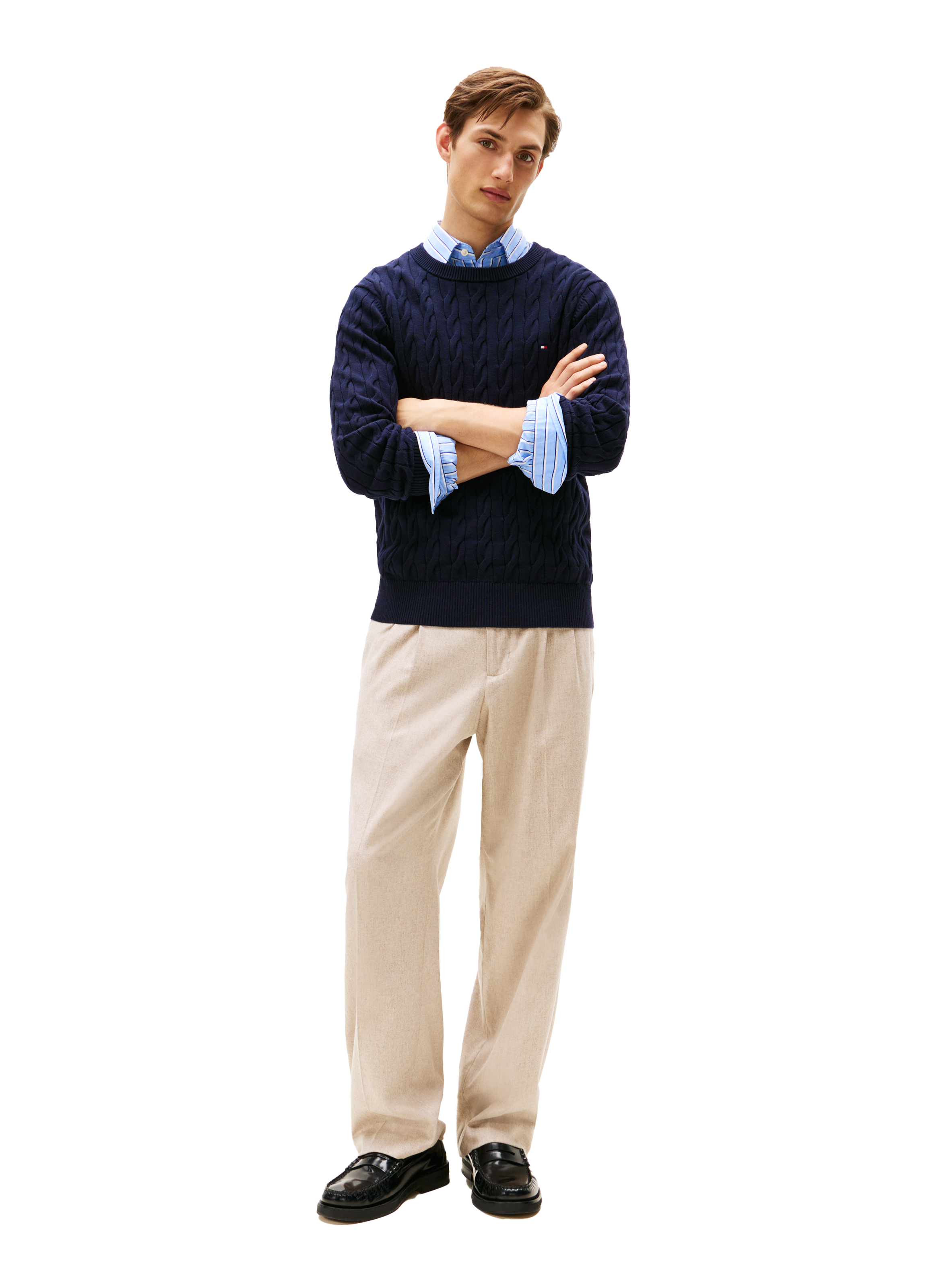 Pull en maille torsadée en coton TOMMY HILFIGER Bleu