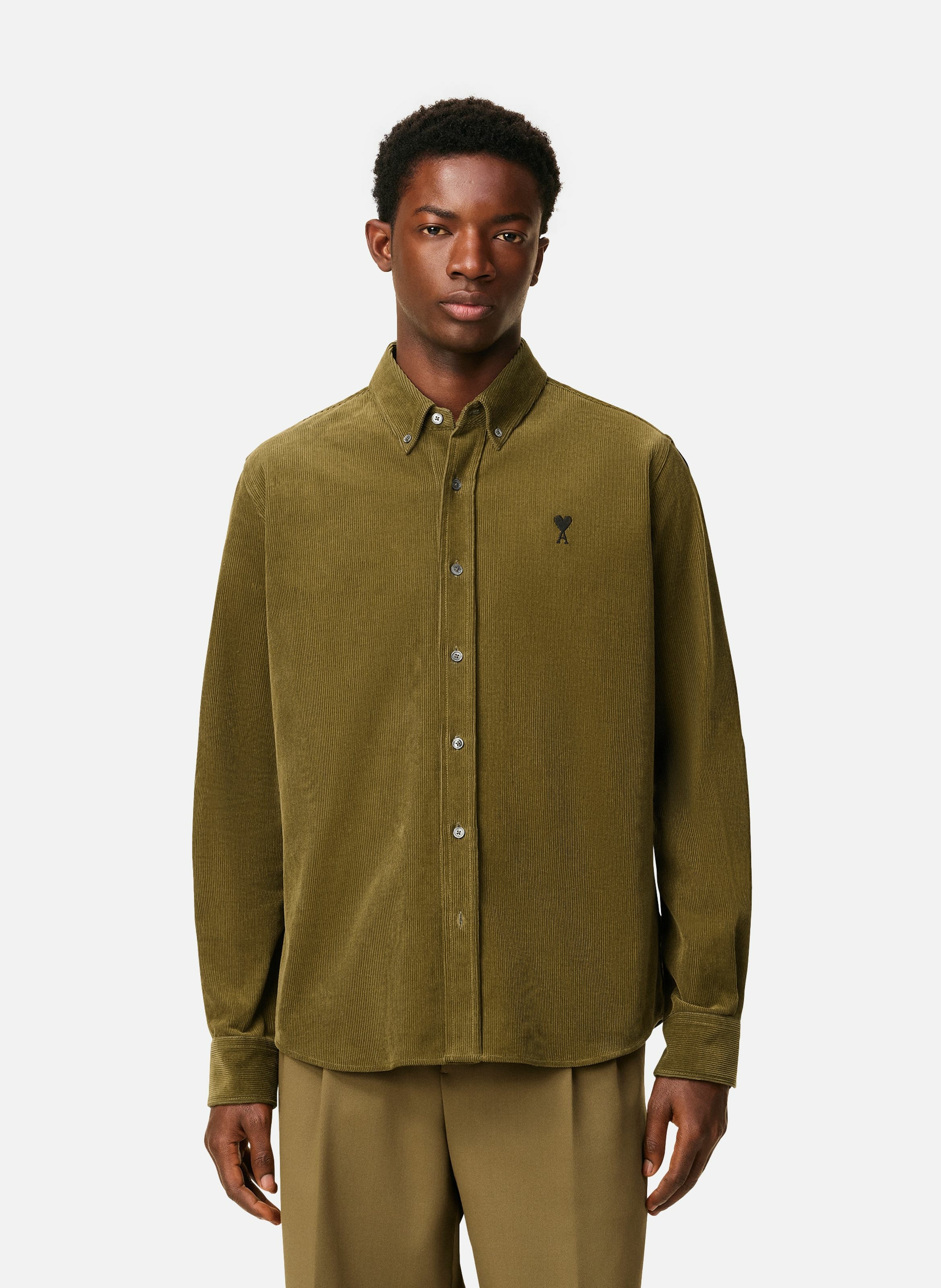 AMI PARIS Chemise col boutonné ami de coeur en coton Vert