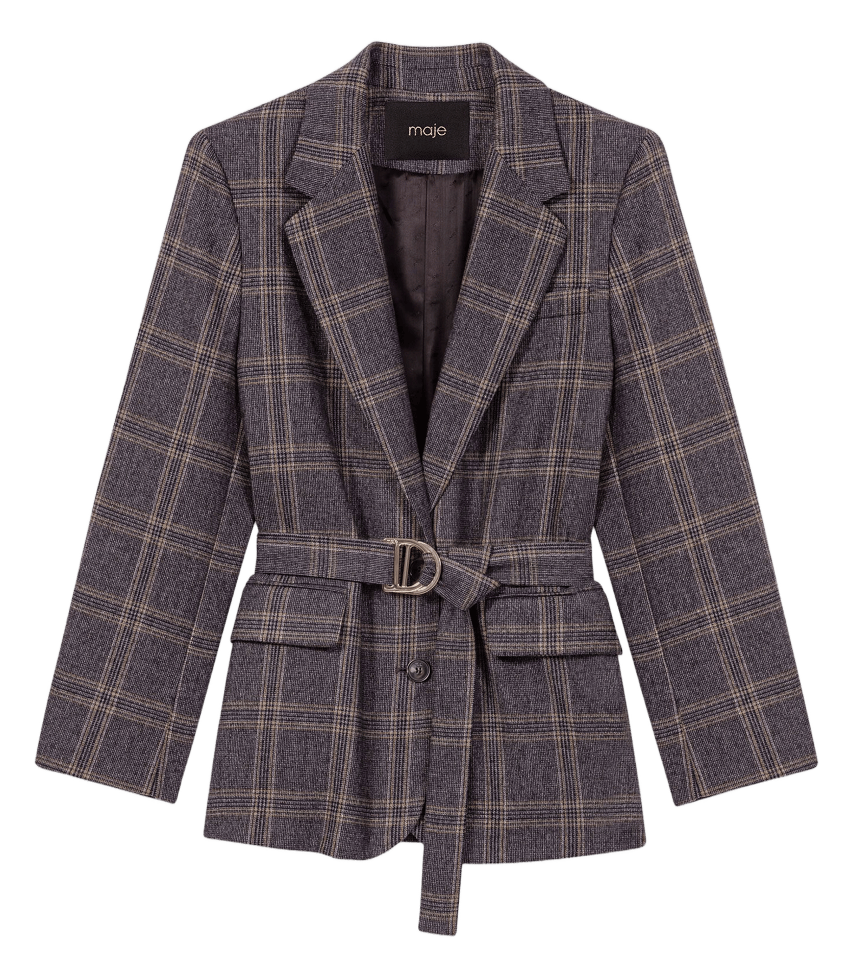 Veste col tailleur à carreau MAJE Gris