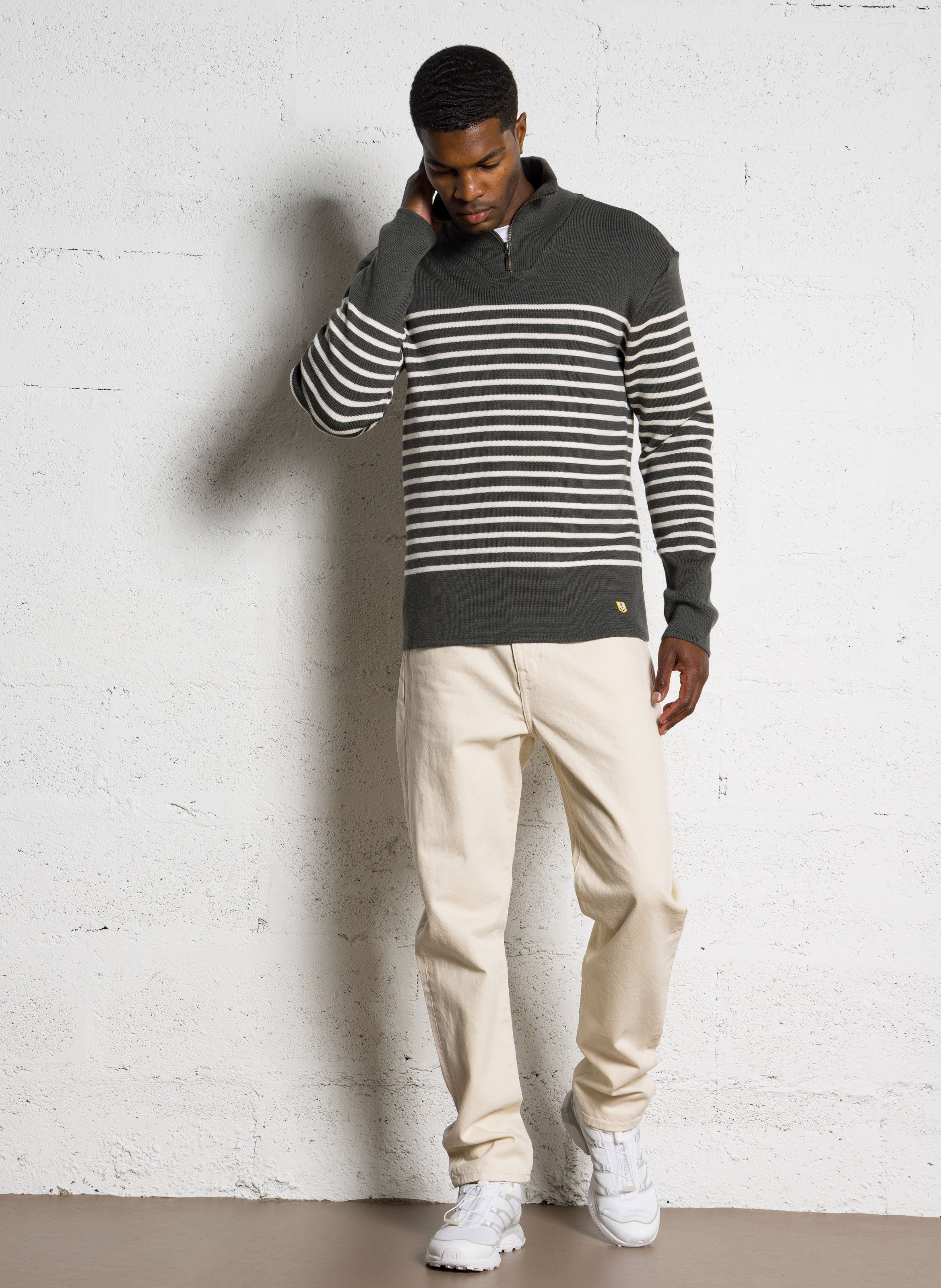 Marinière slim à col camionneur en laine ARMOR-LUX Kaki