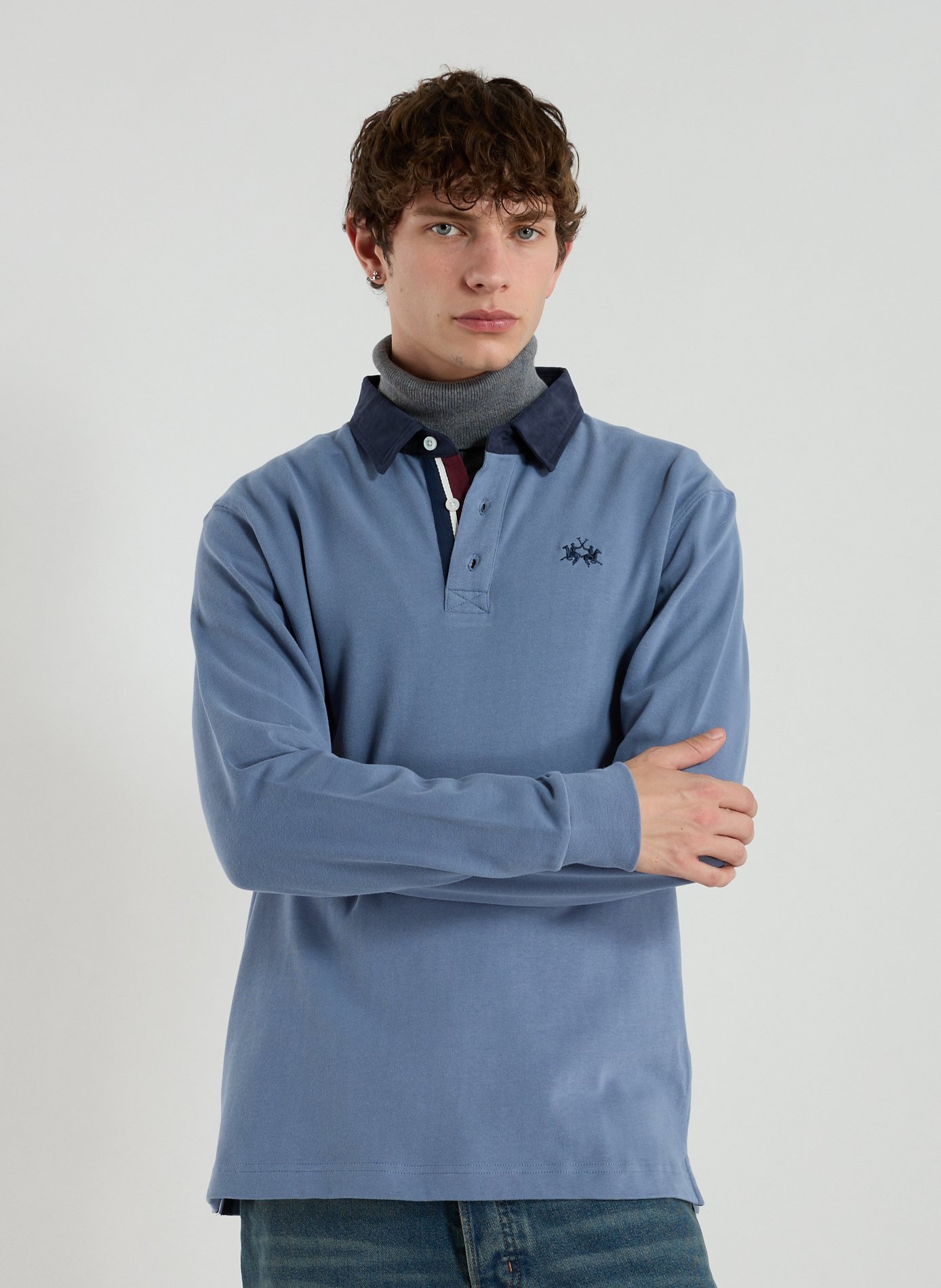 LA MARTINA Long-sleeve cotton Polo shirt Blue