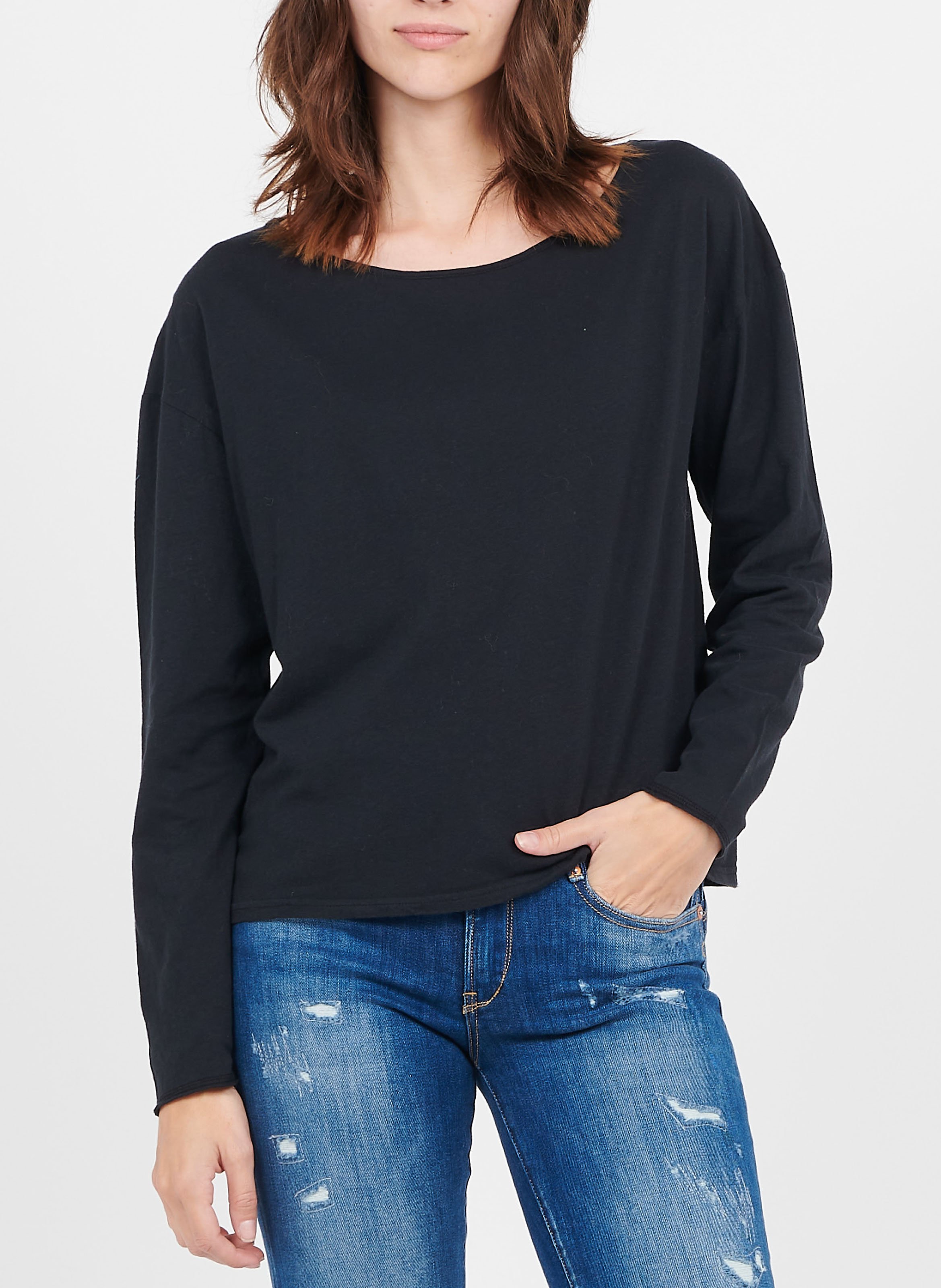 Tee-shirt ample à col bateau en coton aksun AMERICAN VINTAGE Noir