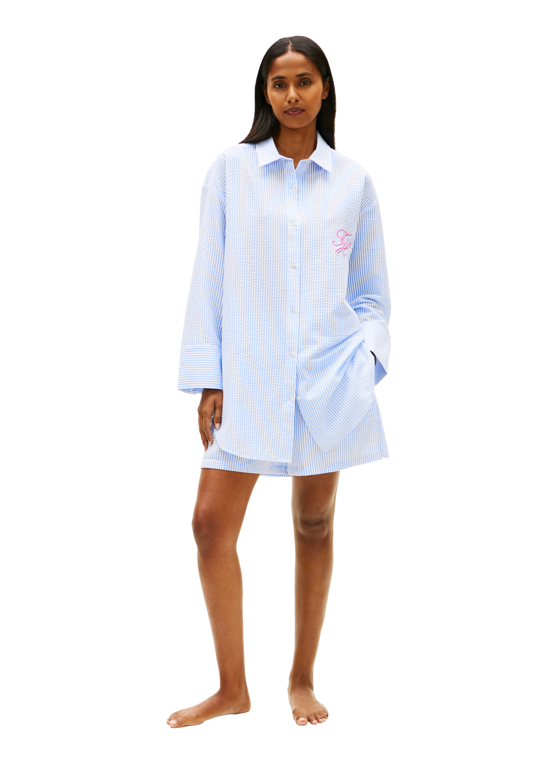 Long striped shirt with embroidered logo TOMMY HILFIGER Blue