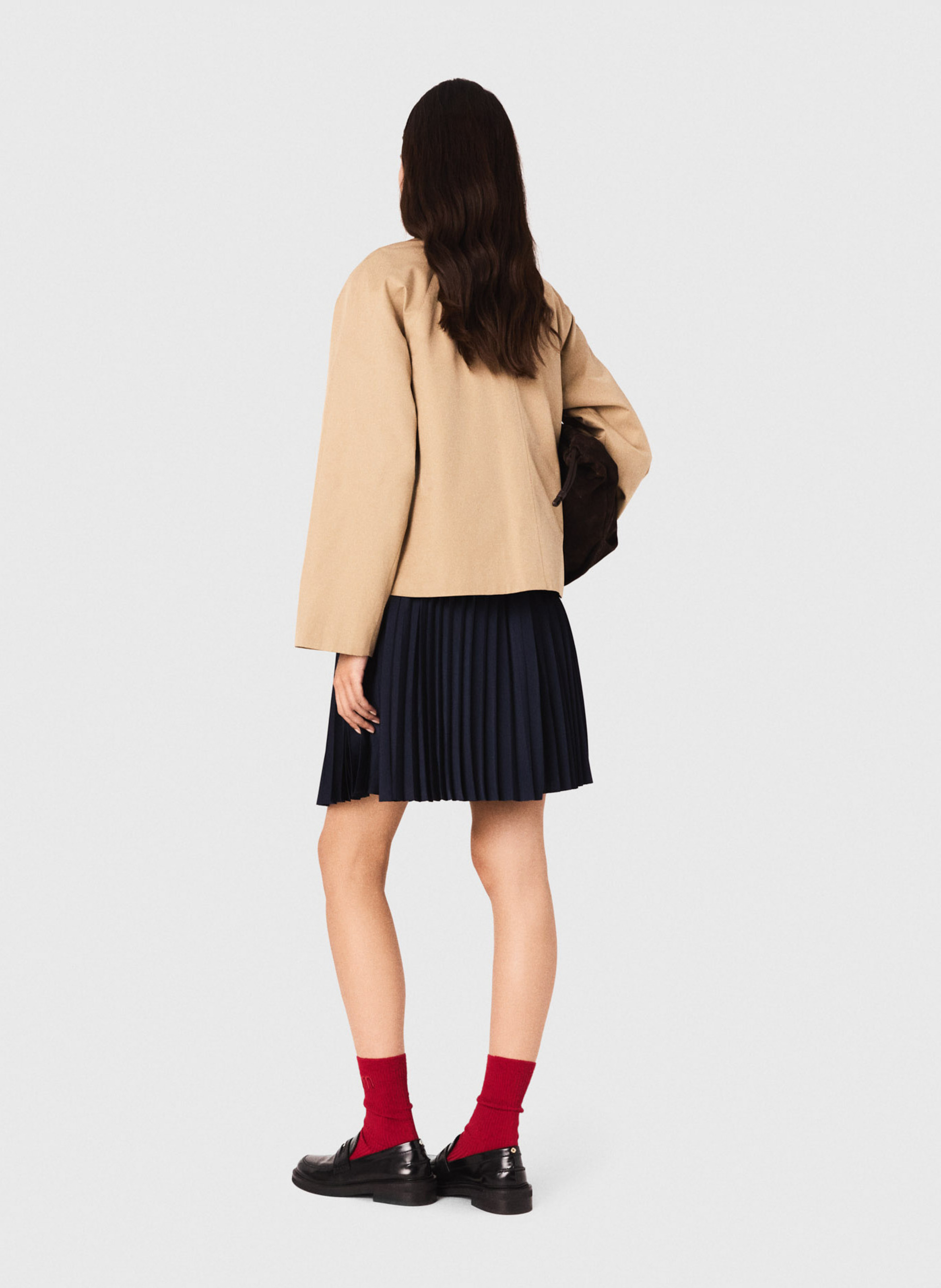 Veste trapèze unie à col velours côtelé MAJE Beige