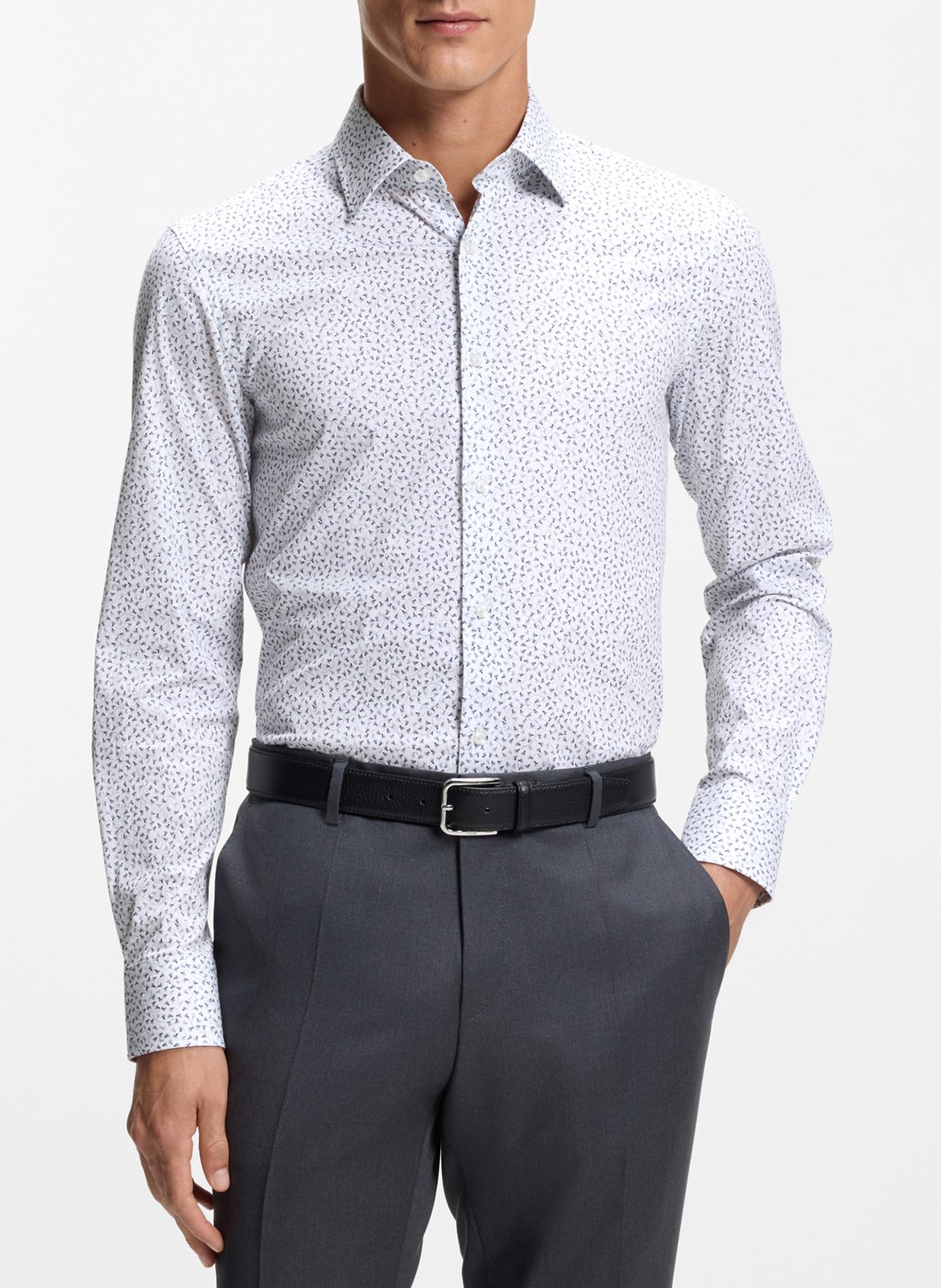 Chemise droite col classique en coton mélangé imprimé BOSS Bleu