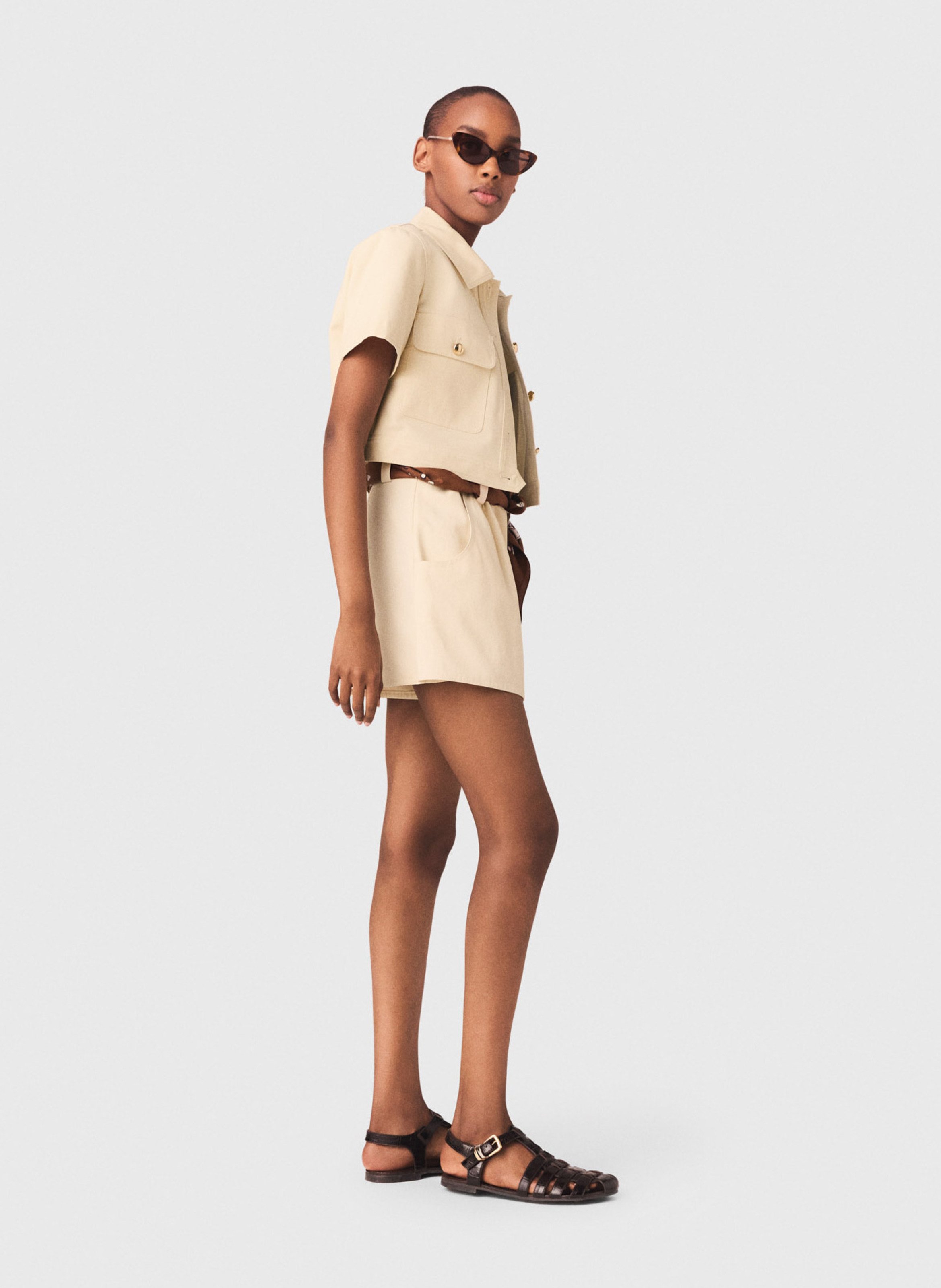 Chemise droite courte en coton MAJE Beige