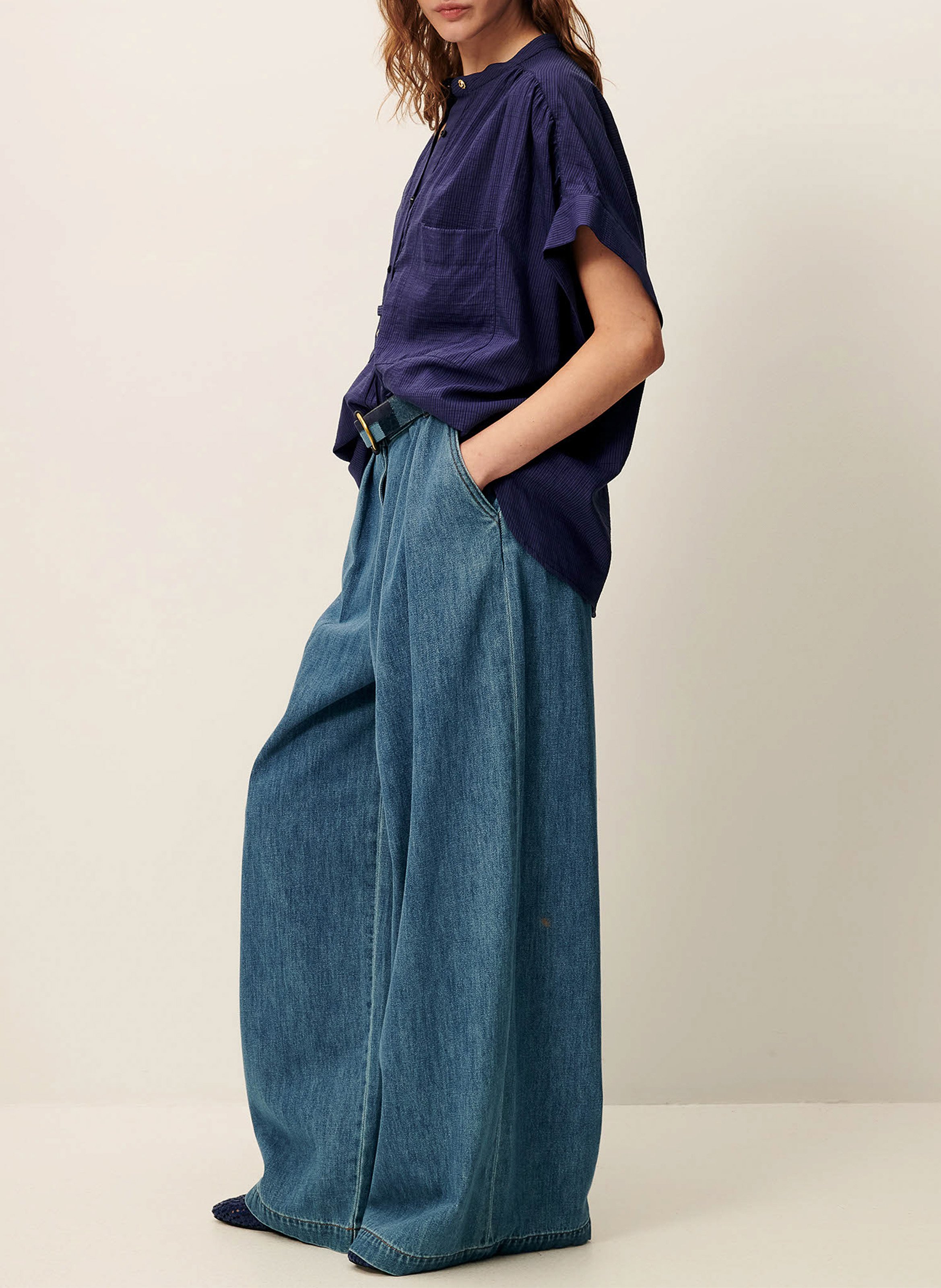 Chemise col rond rayée camille SESSUN Bleu