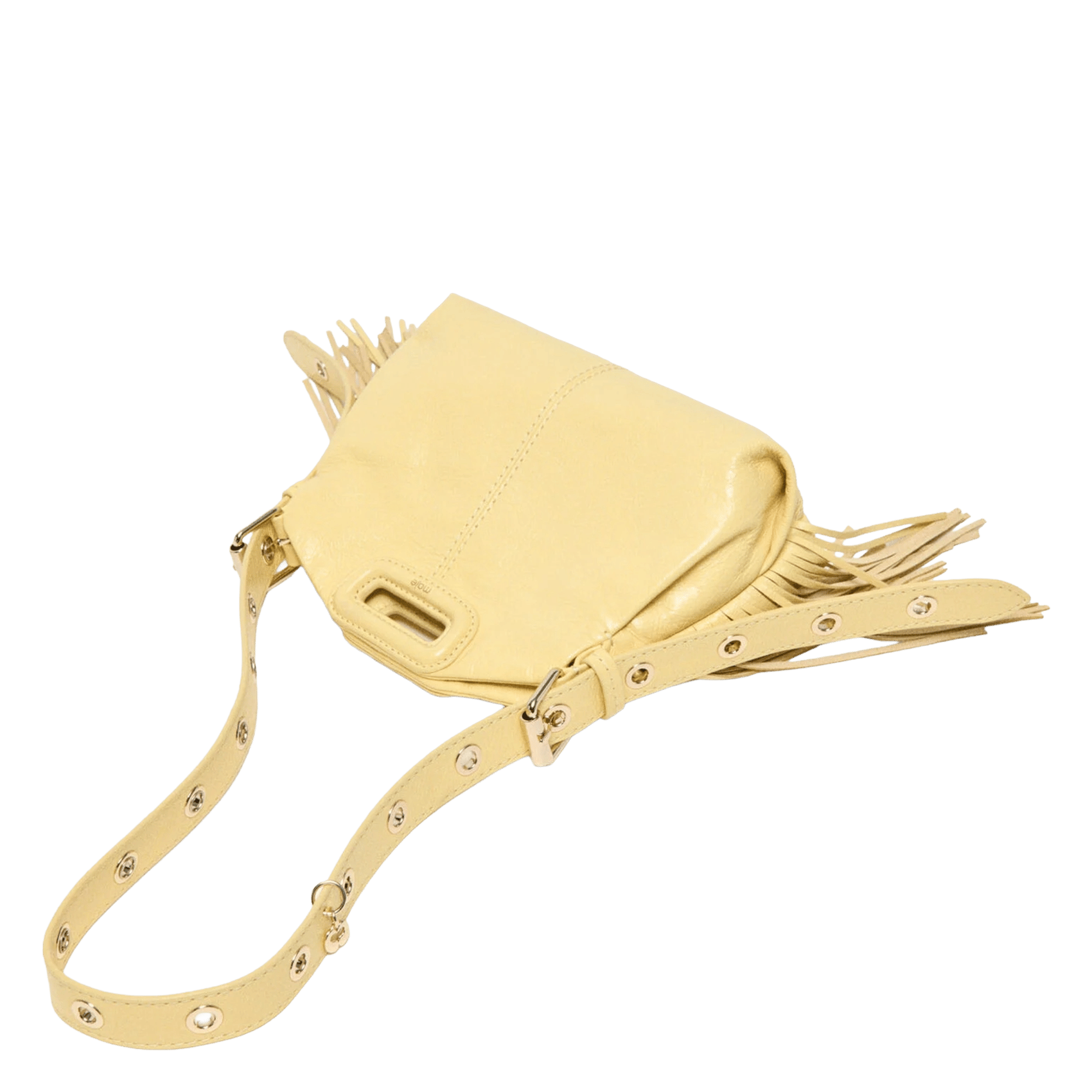 Sac bandoulière à franges en cuir craquelé miss m mini MAJE Jaune