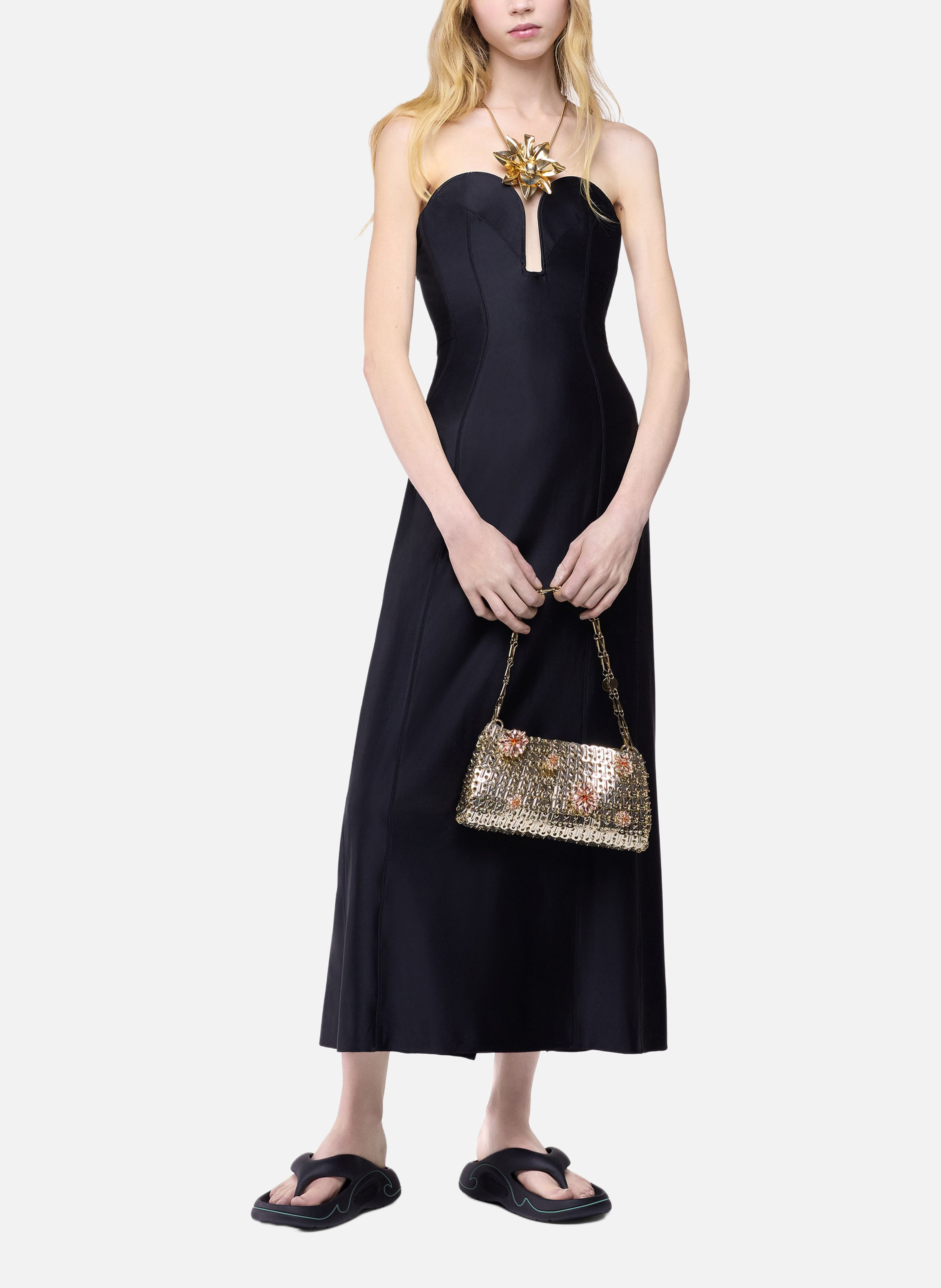 1969 clutch en métal avec détails de fleurs en strass RABANNE Doré