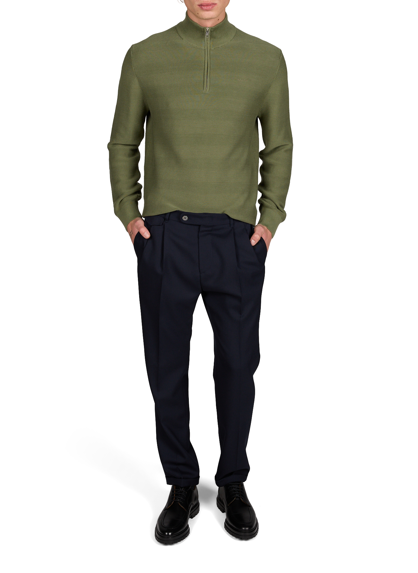 Solid high-neck zip-up sweater GANT Green