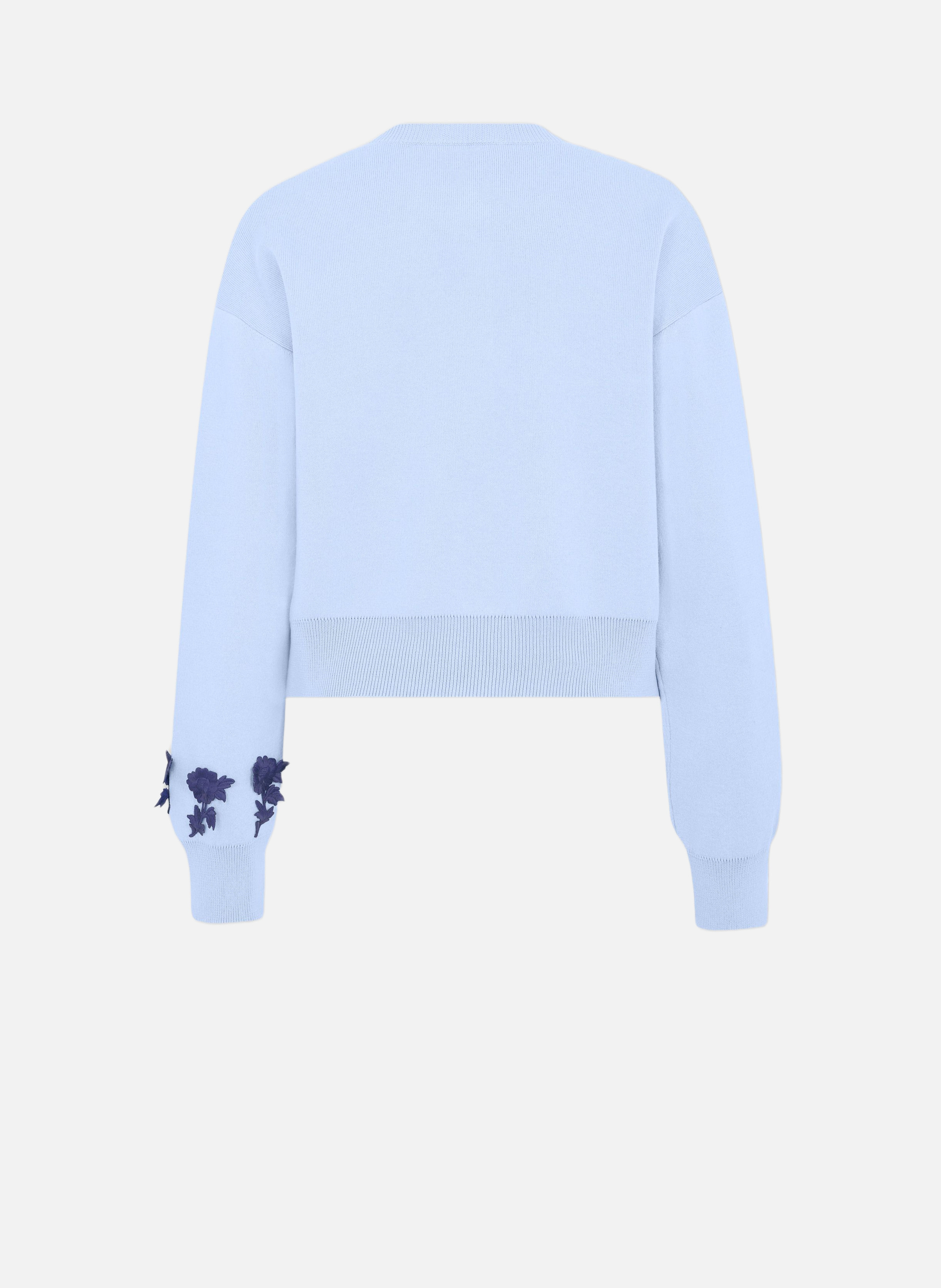 Cardigan à manches longues en laine tricotée avec broderie florale RABANNE Bleu