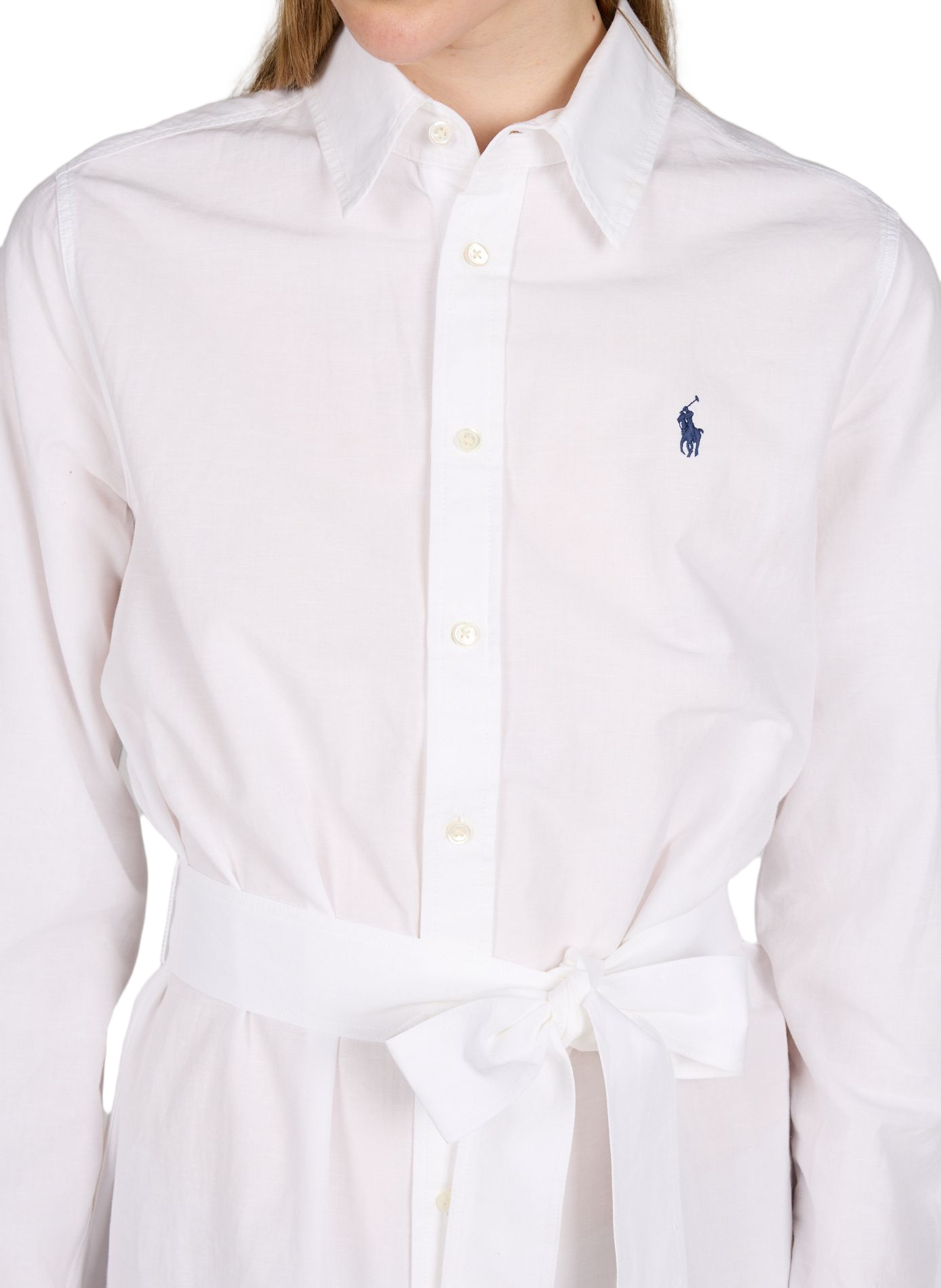 Robe chemise midi ceinturée en coton et lin POLO RALPH LAUREN Blanc