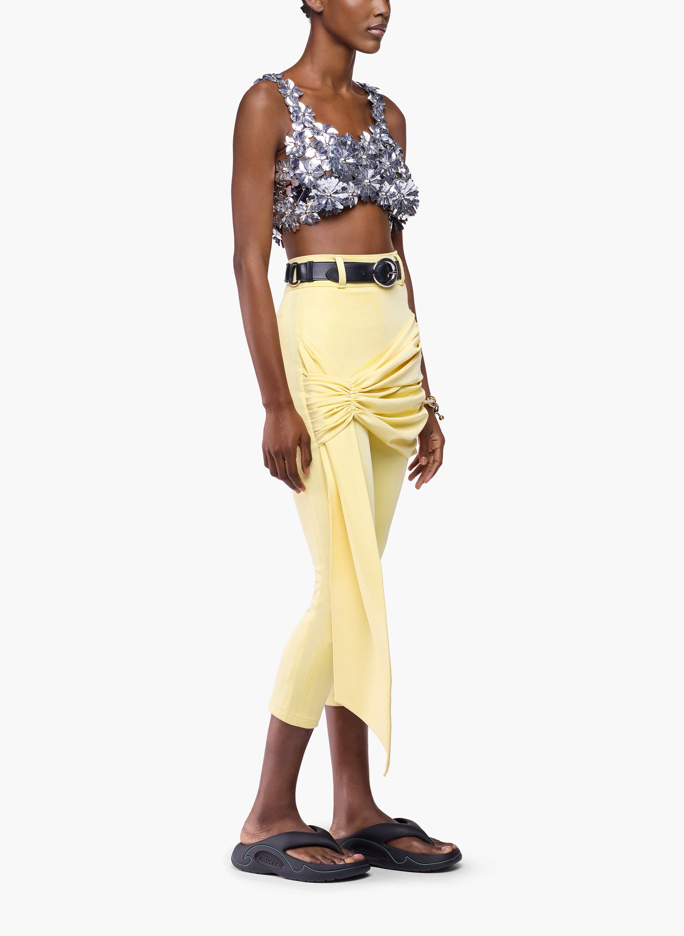 Pantalon capri en coton jaune avec détail de volant RABANNE Jaune