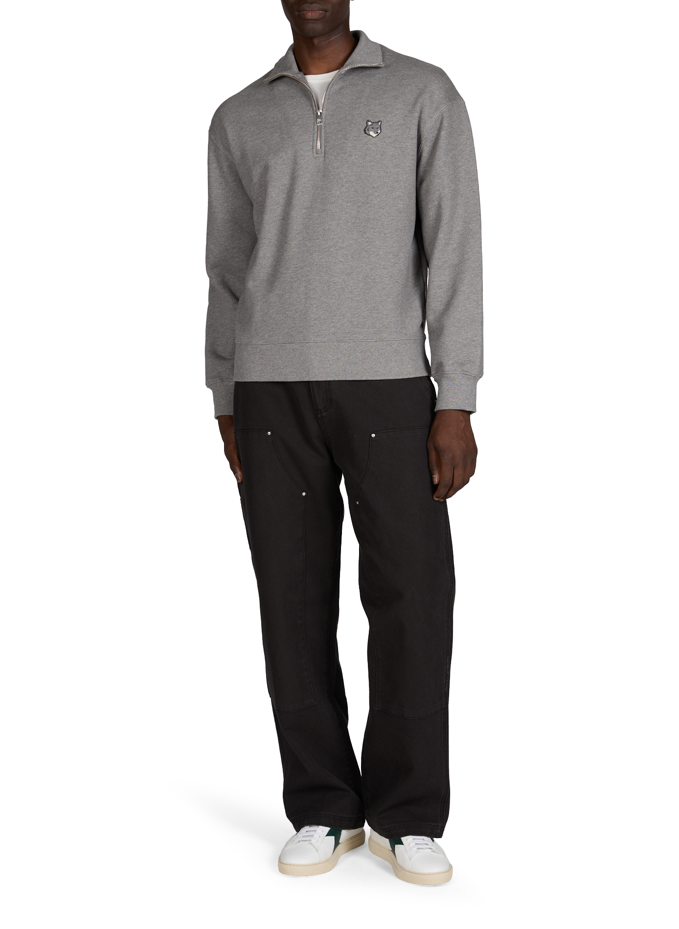 Sweat à col montant zippé et patch brodé en coton mélangé MAISON KITSUNÉ Gris