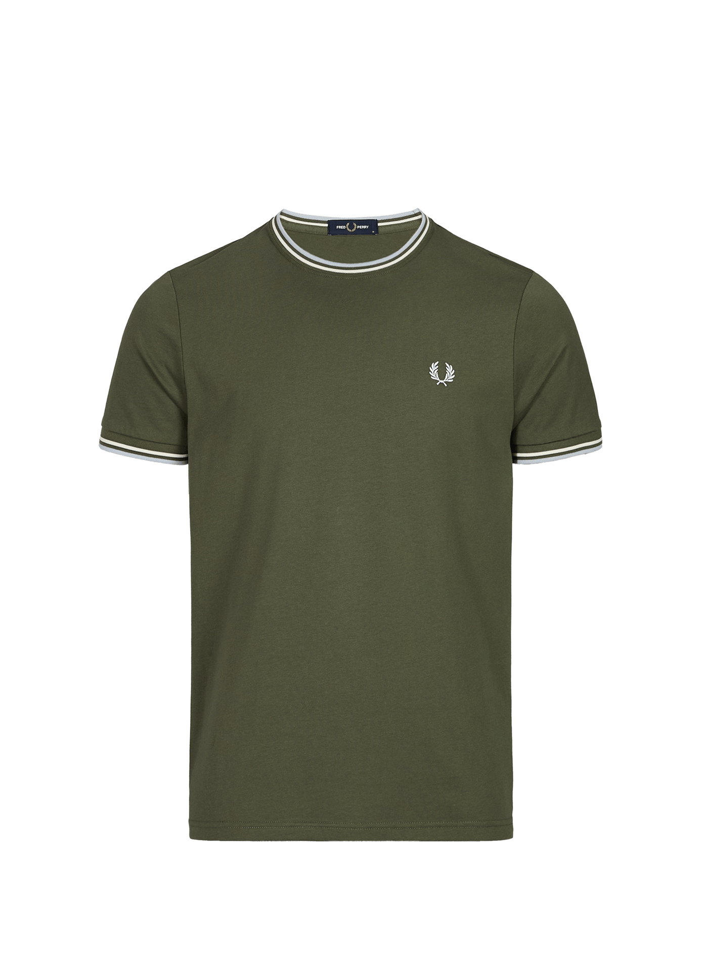 Plain round neck cotton T-shirt  Laurel wreath green ecru dusky blue