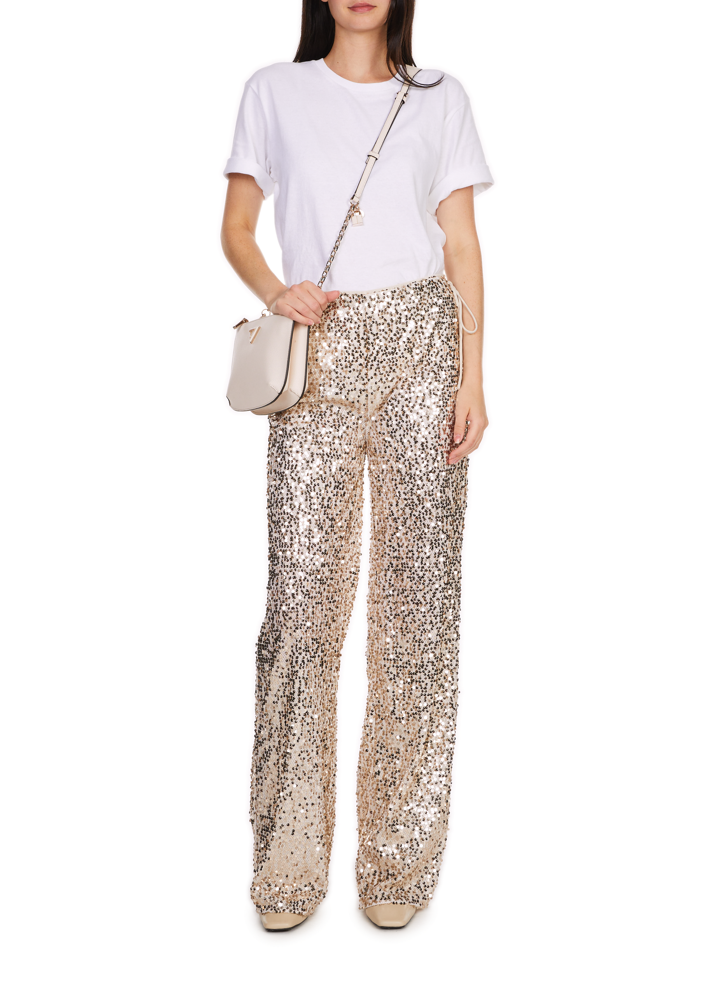 Pantaloni con paillettes ROTATE Dorato