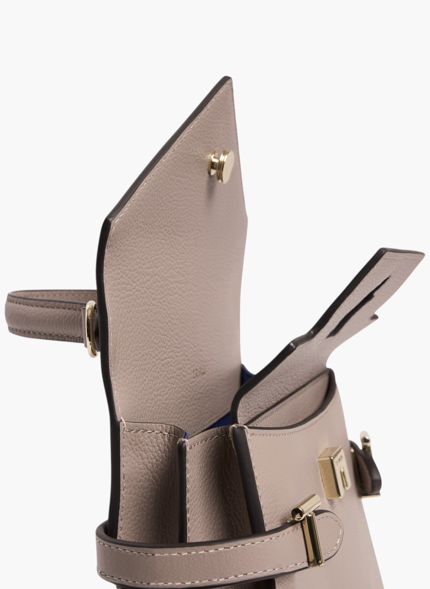 Petit sac à main double rabat emilie en cuir grainé LE TANNEUR Gris