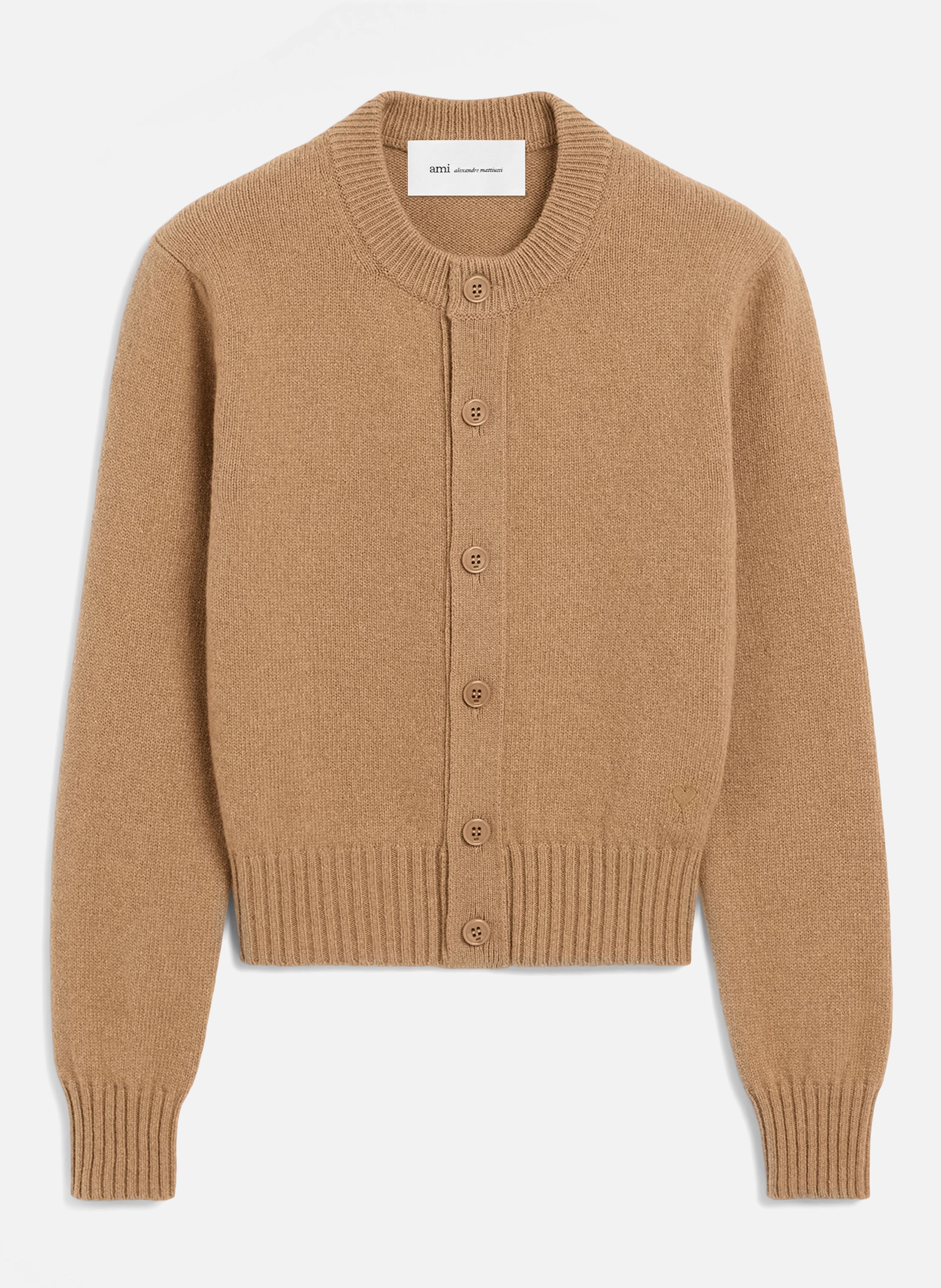Cardigan col rond en cachemire ami de coeur AMI PARIS Marron