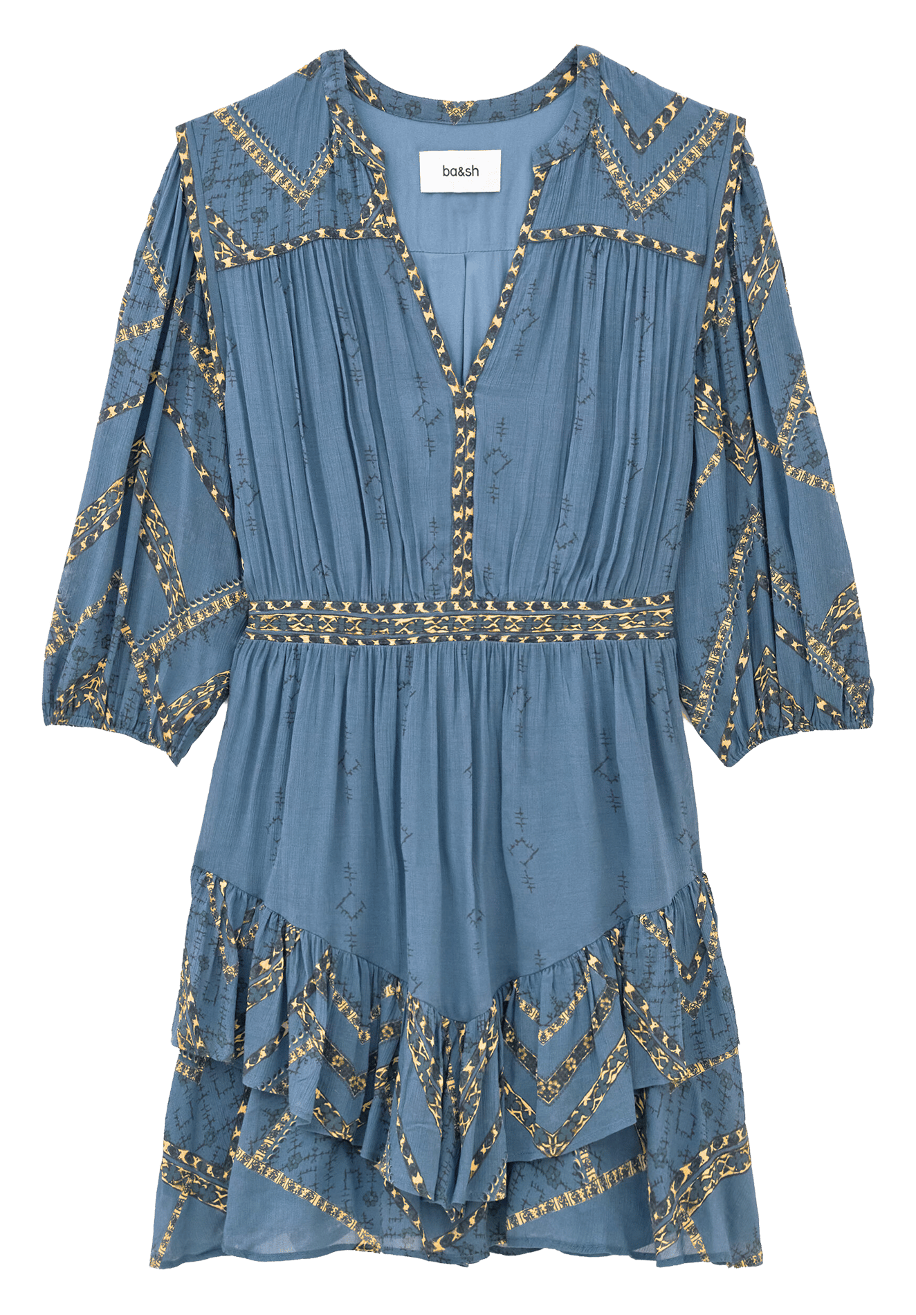 Robe courte droite imprimée poly BA&SH Bleu
