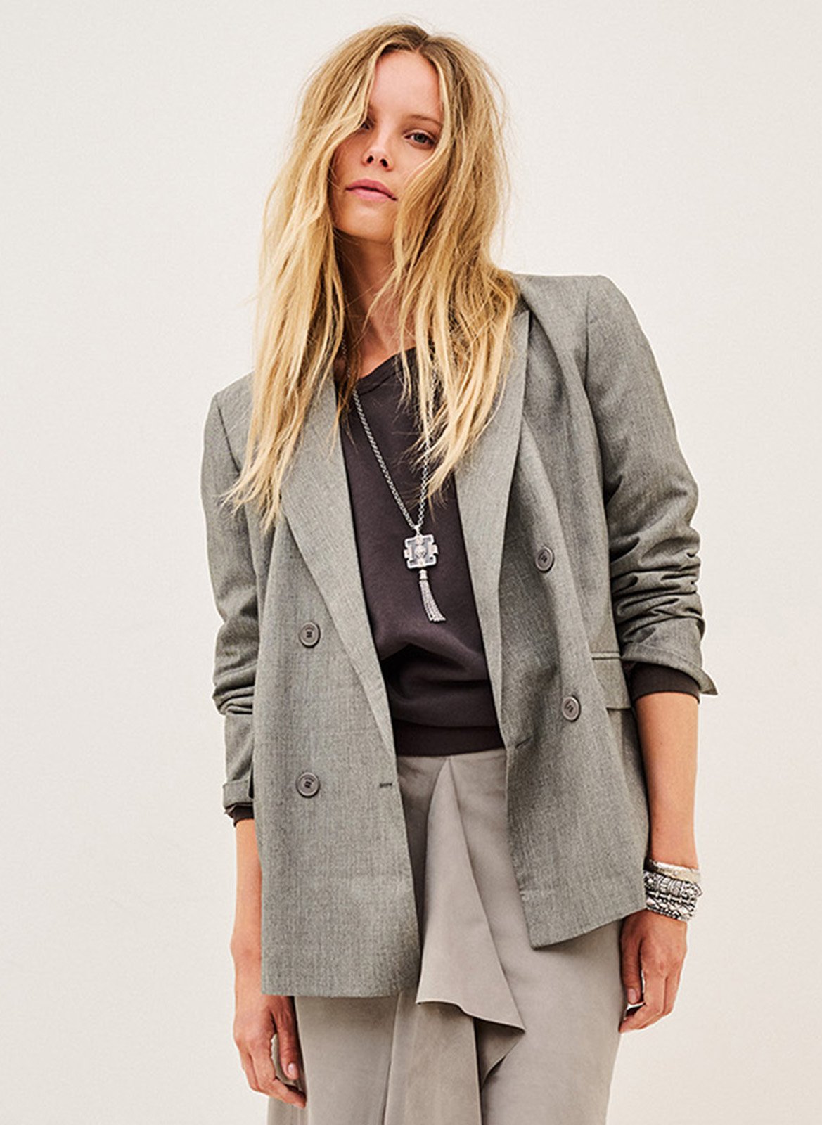 Rechte blazer met kraag in effen claro. BA&SH Grijs