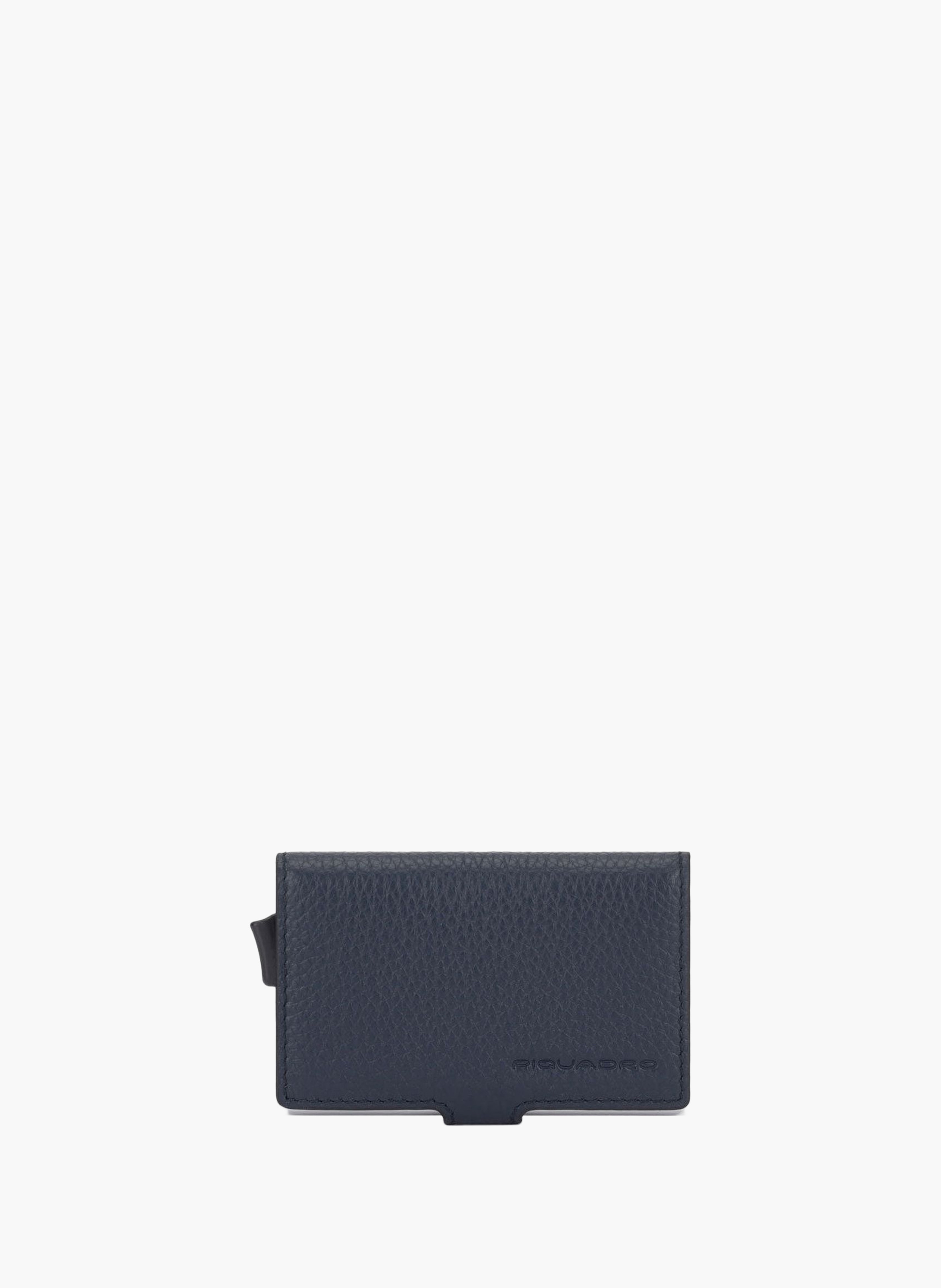 Metal and leather pop-up card holder PIQUADRO Blue