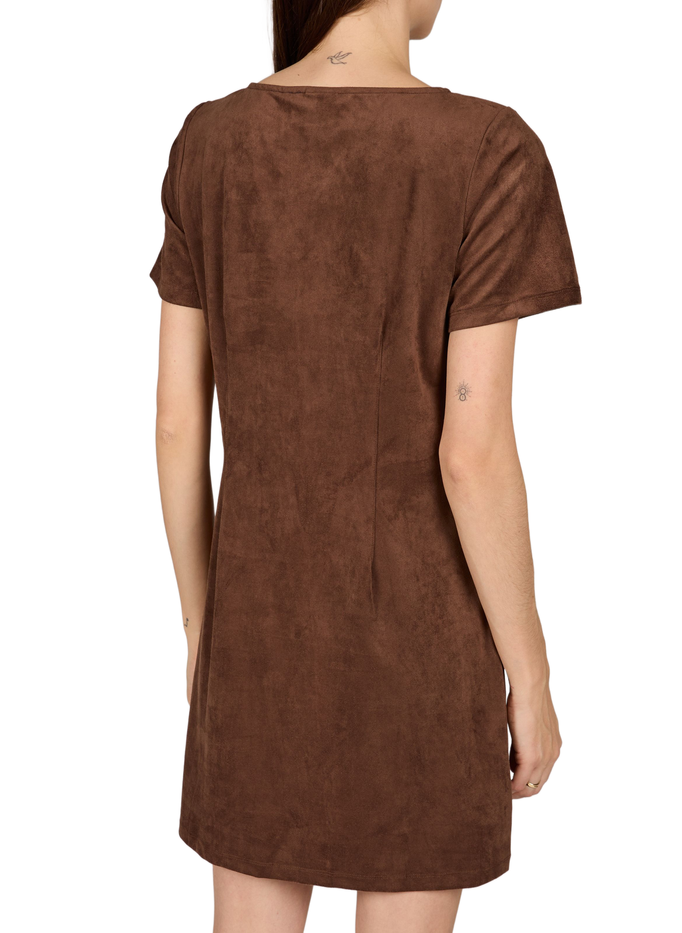 Straight faux suede dress OBJECT Brown