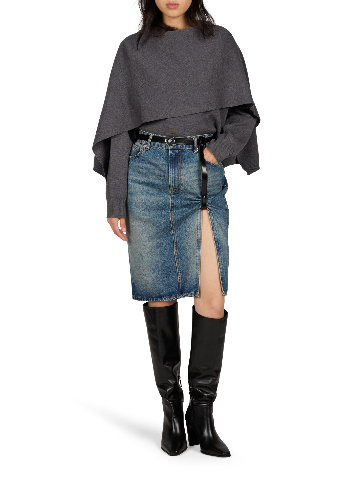 Suspender skirt with cotton denim belt COPERNI Blue