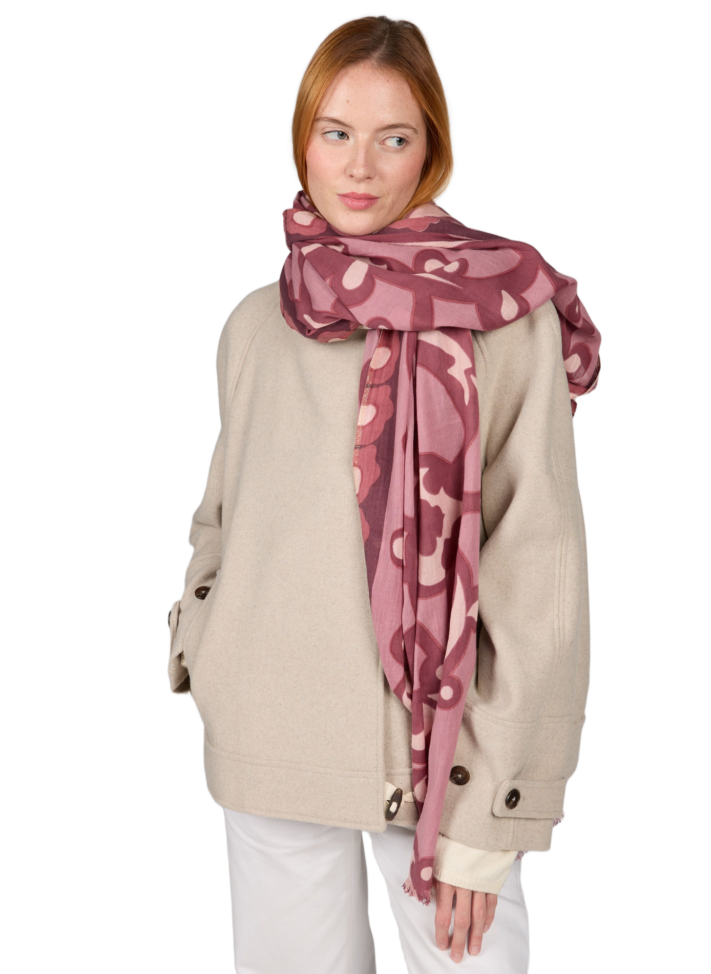 Bedruckter Volute-Schal aus Baumwolle PETRUSSE Rosa