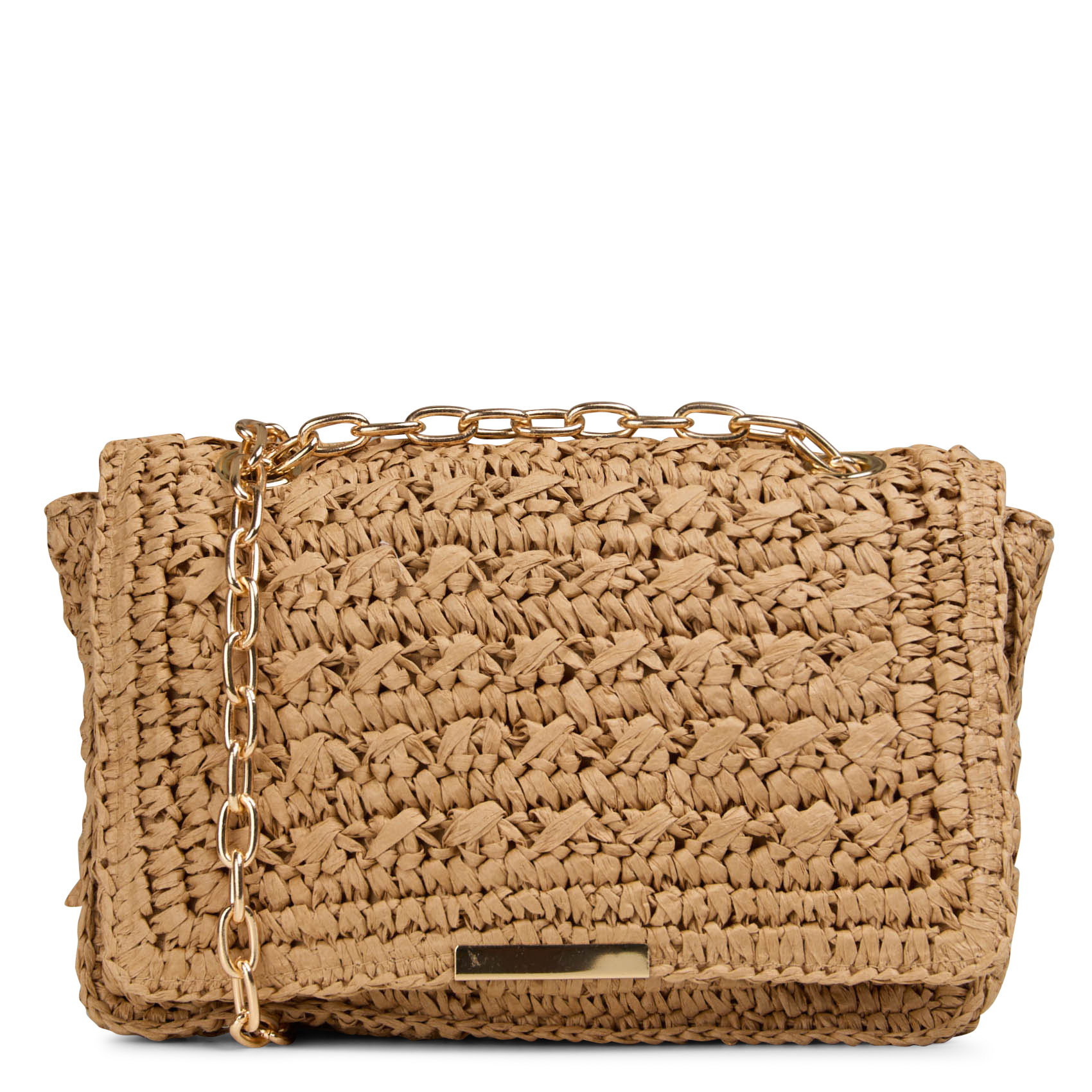 Schoudertas van stro met klep LA FEE MARABOUTEE Beige