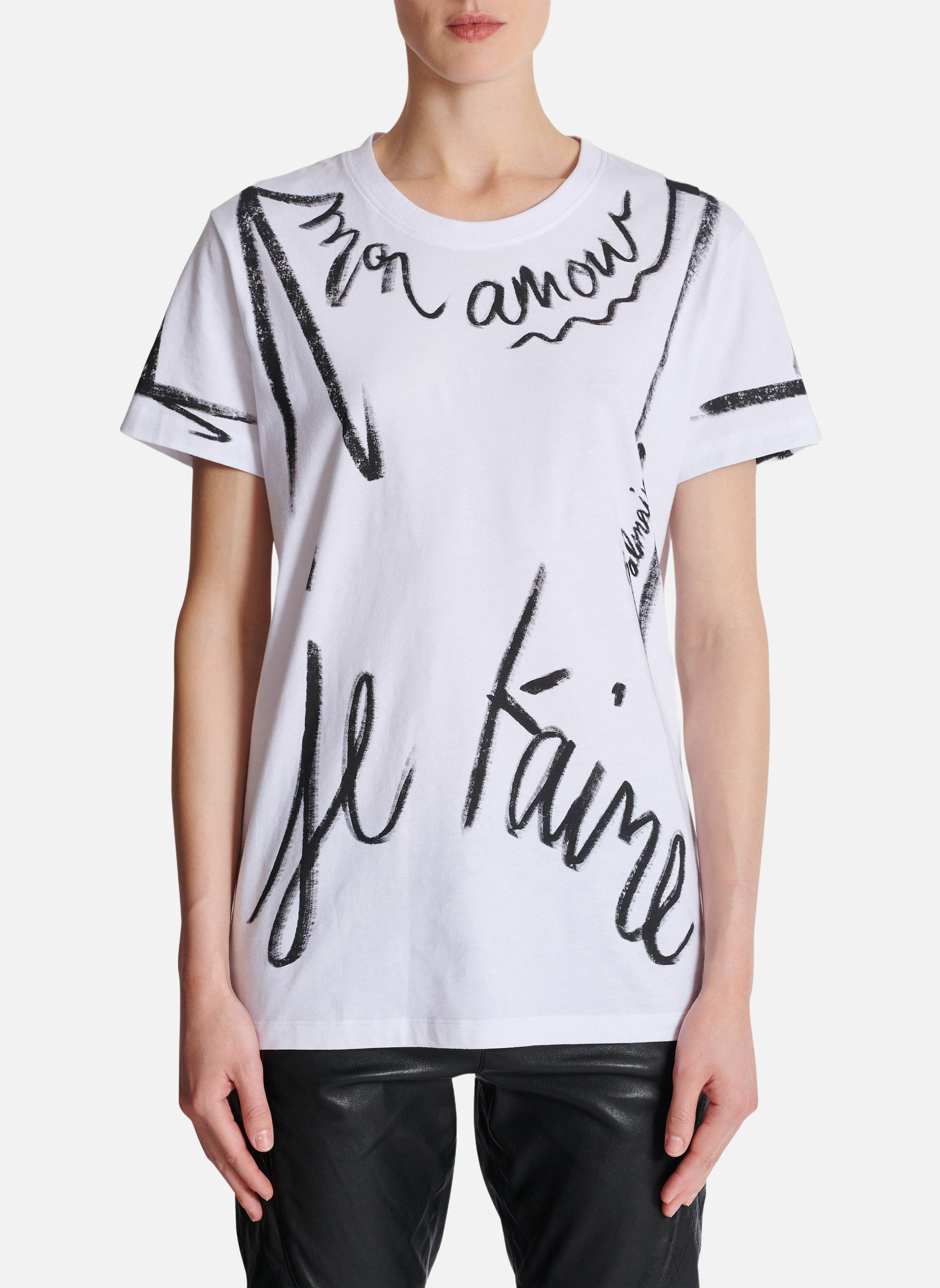 T-shirt à manches courtes imprimé « je t'aime » BALMAIN Blanc