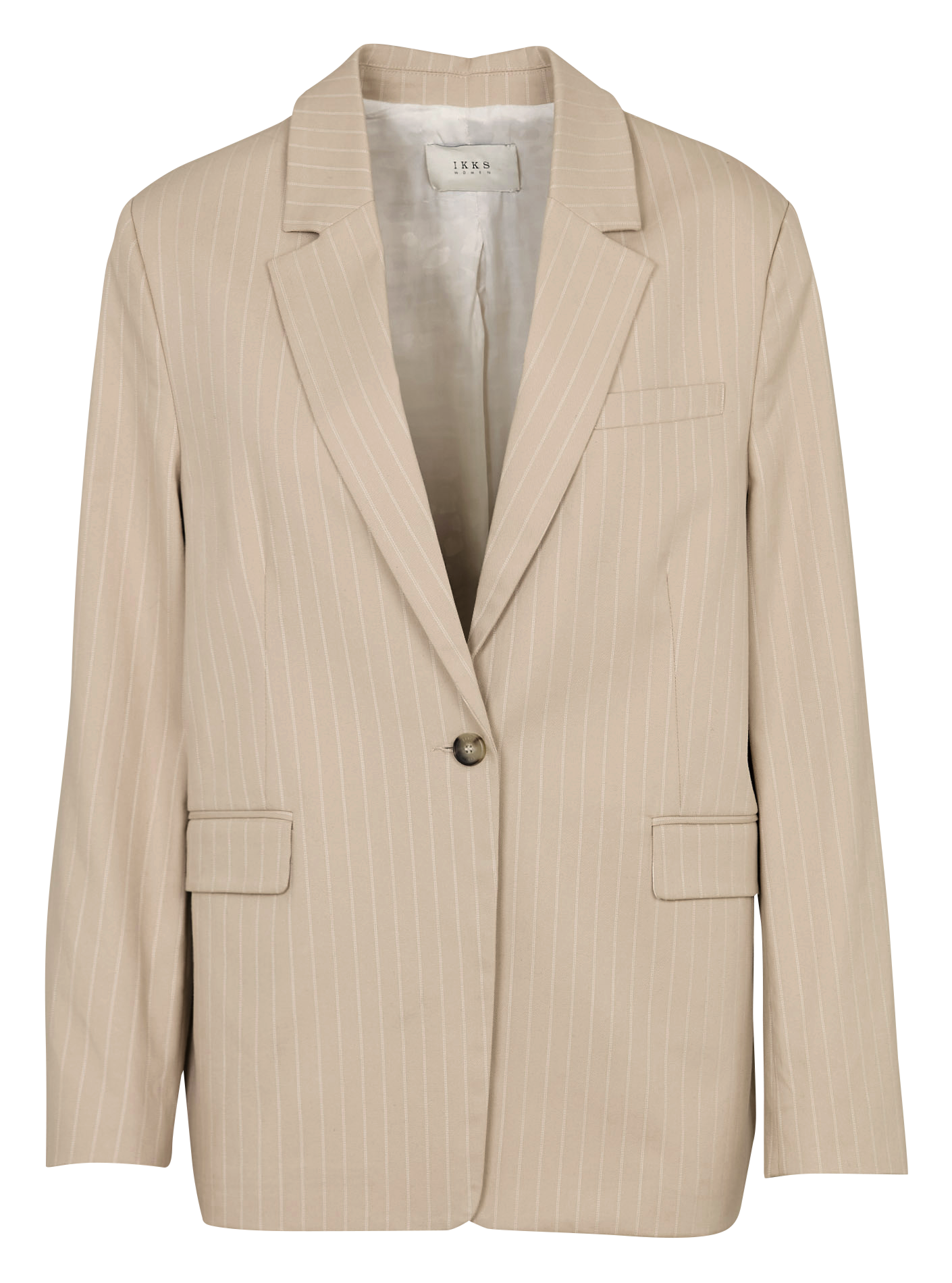Veste tailleur droite en coton mélangé rayé IKKS Beige