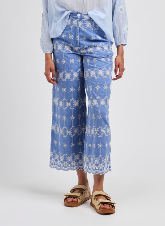 Pantalon brodé en coton Bleu by LOUISE MISHA LOUISE MISHA Pantalon brodé en coton Bleu