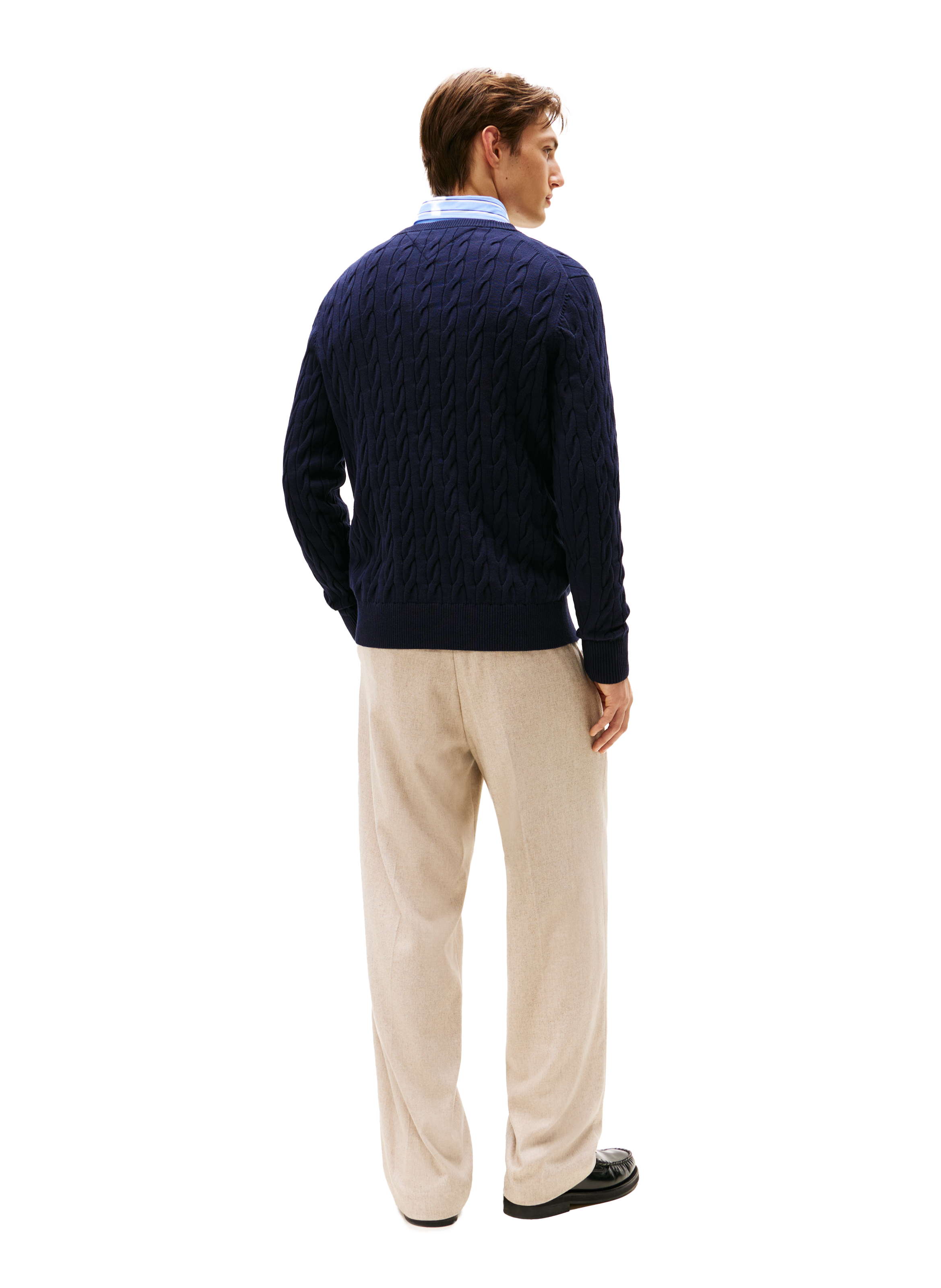 Pull en maille torsadée en coton TOMMY HILFIGER Bleu