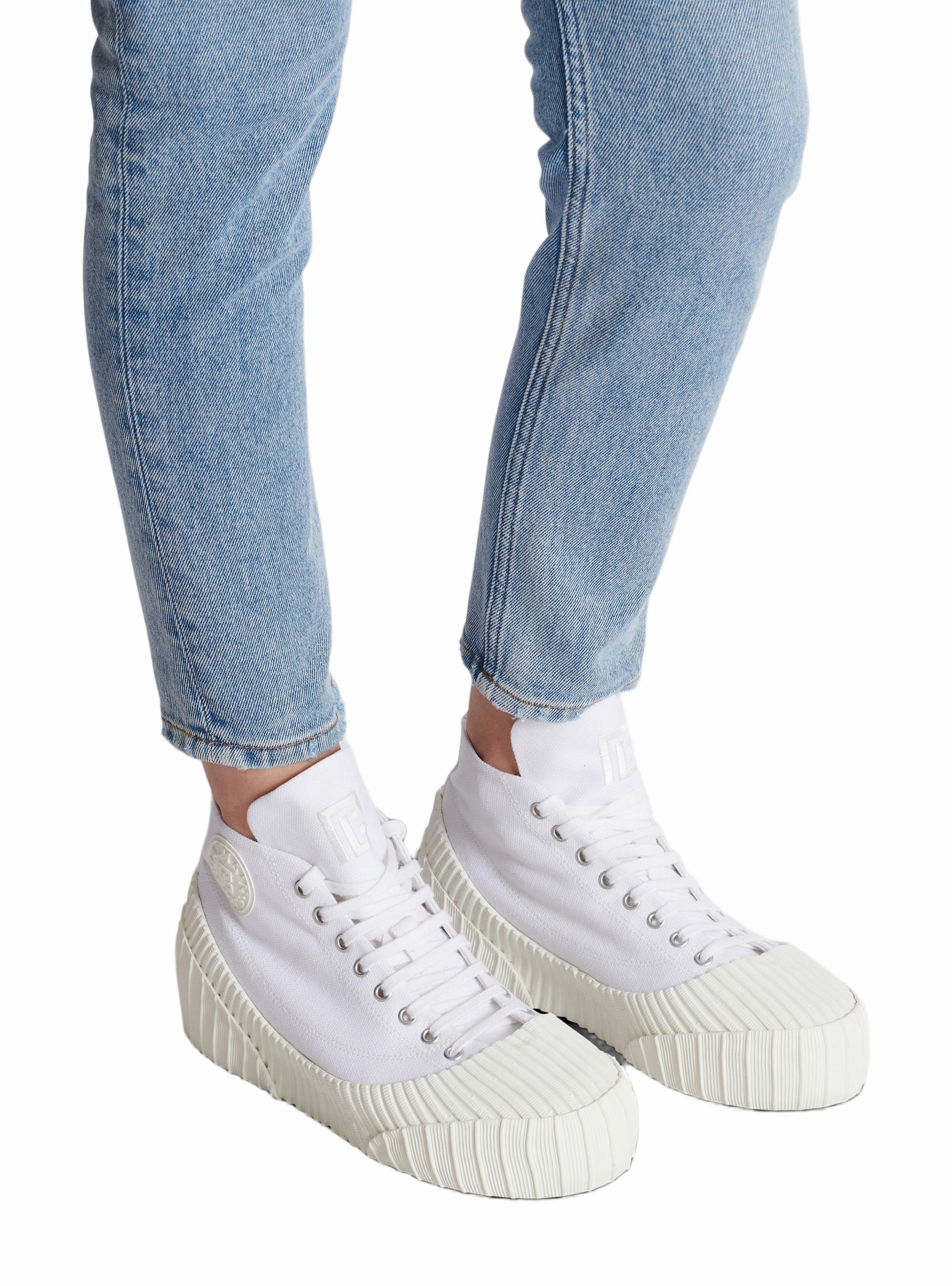 Sneakers riff low en toile BALMAIN Blanc