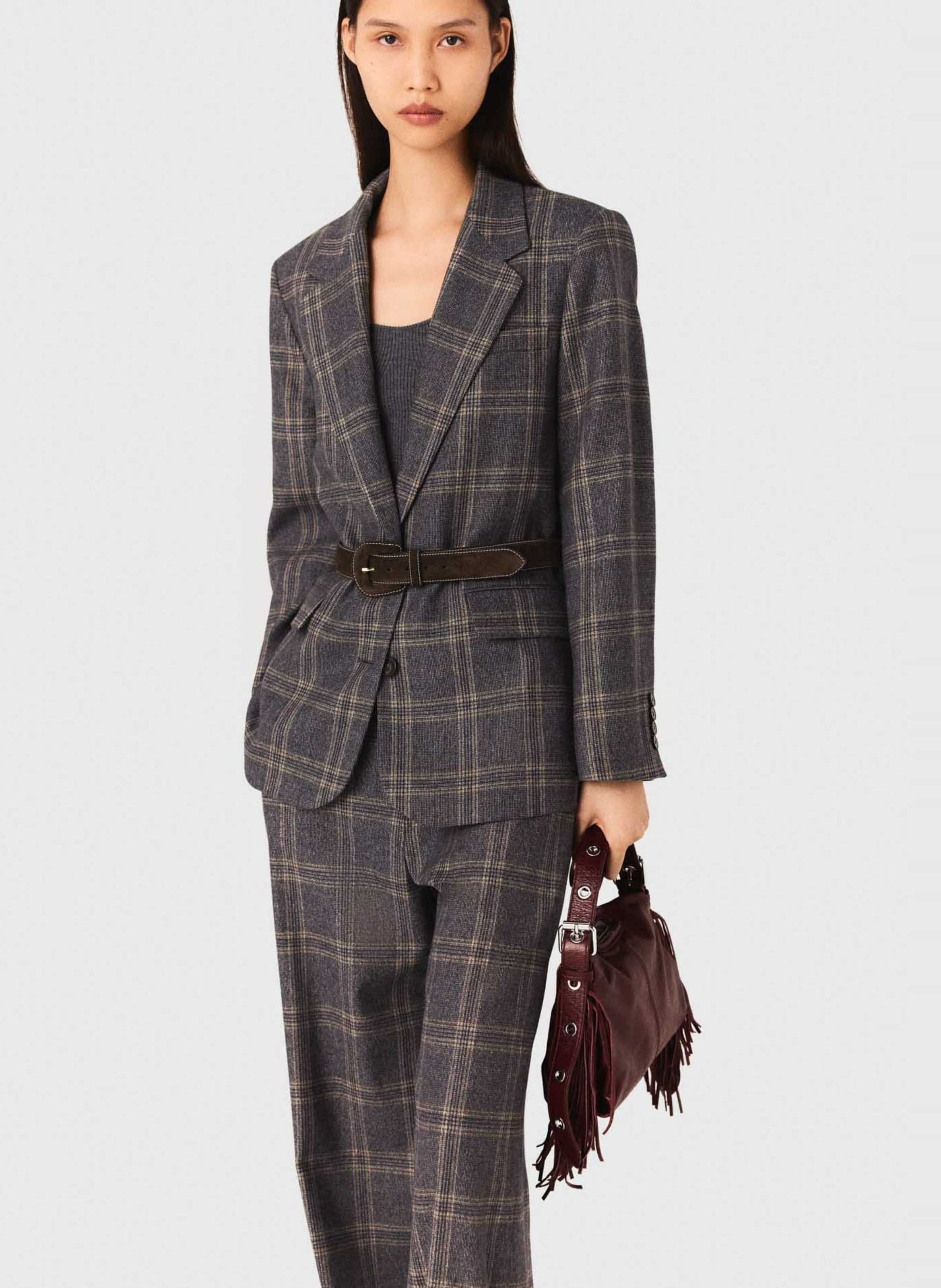 Veste col tailleur à carreau MAJE Gris