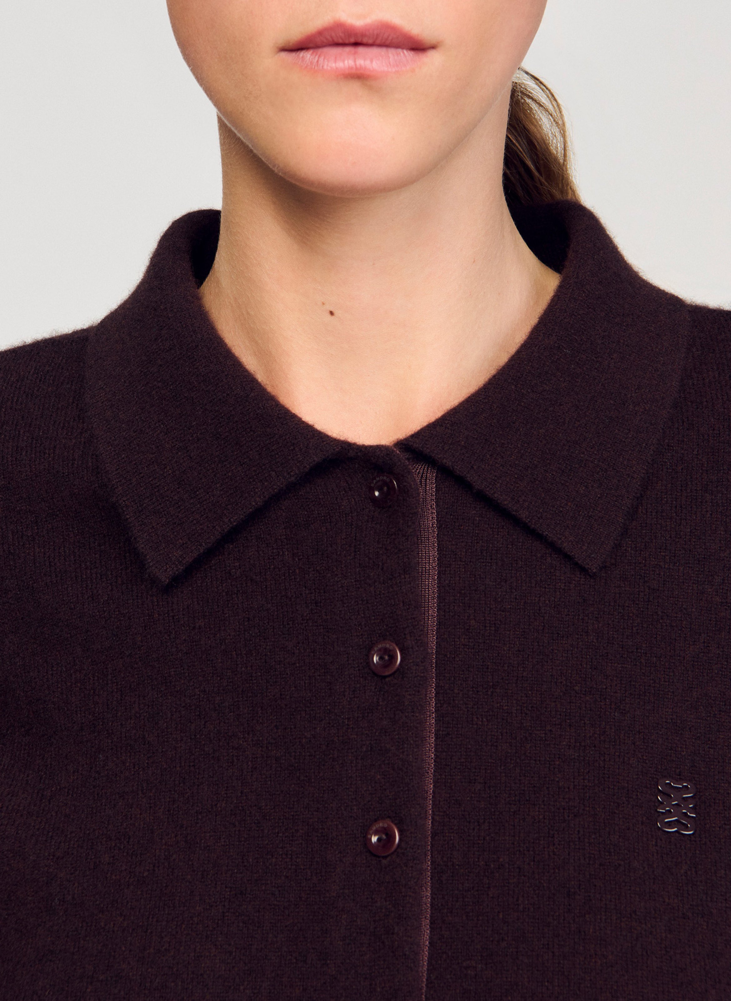 Cardigan droit col classique en laine et cachemire SANDRO Marron