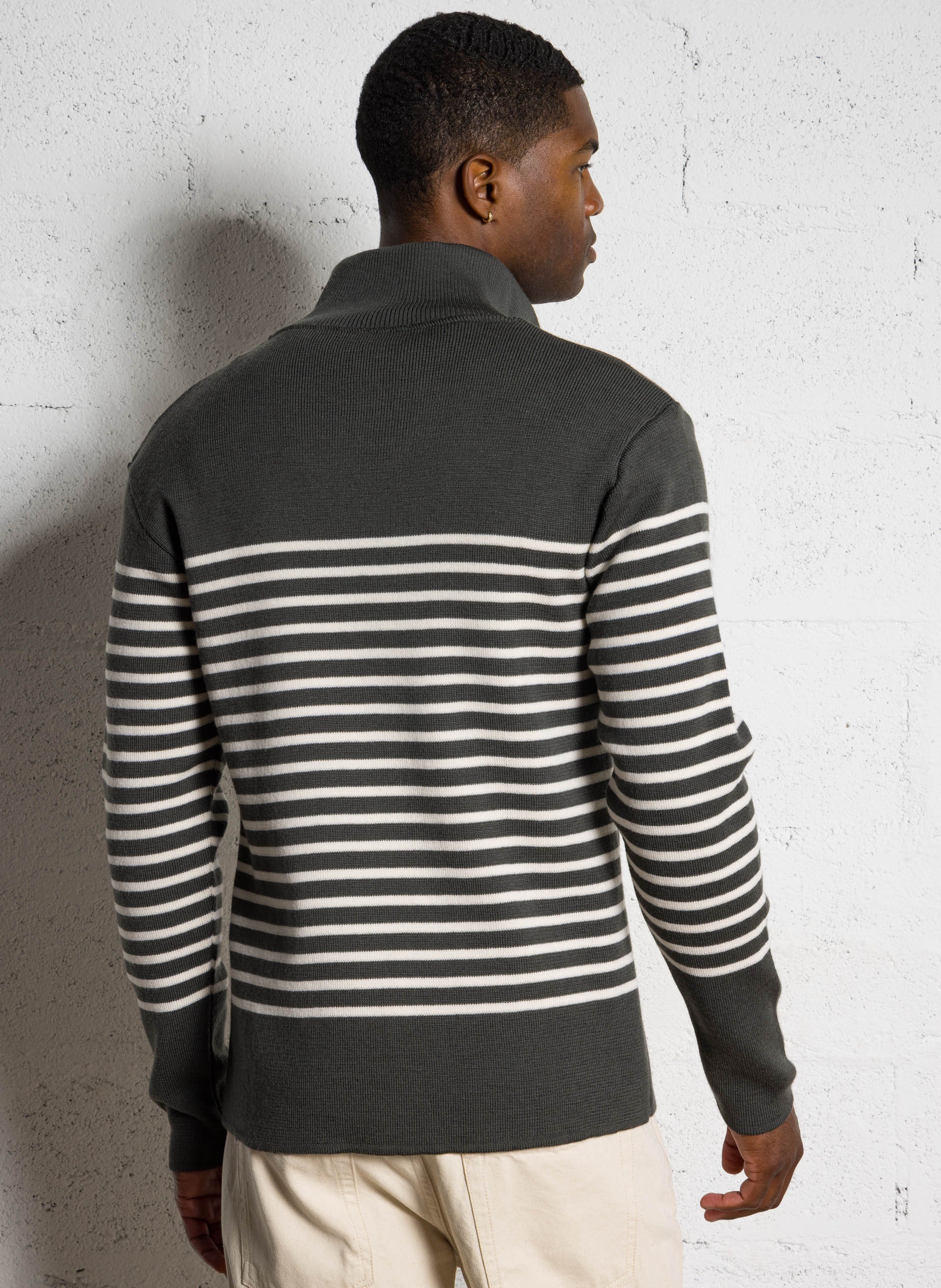 Marinière slim à col camionneur en laine ARMOR-LUX Kaki