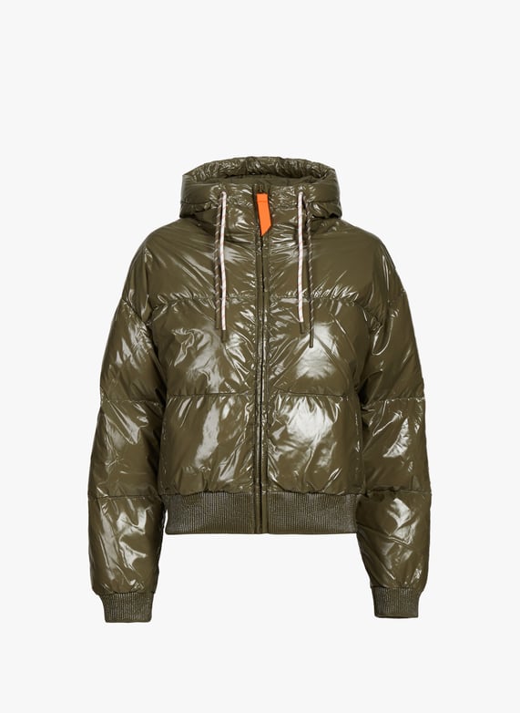 Quilted oversized puffer jacket with high collar | Khaki by GERTRUDE ET GASTON Quilted oversized puffer jacket with high collar Khaki