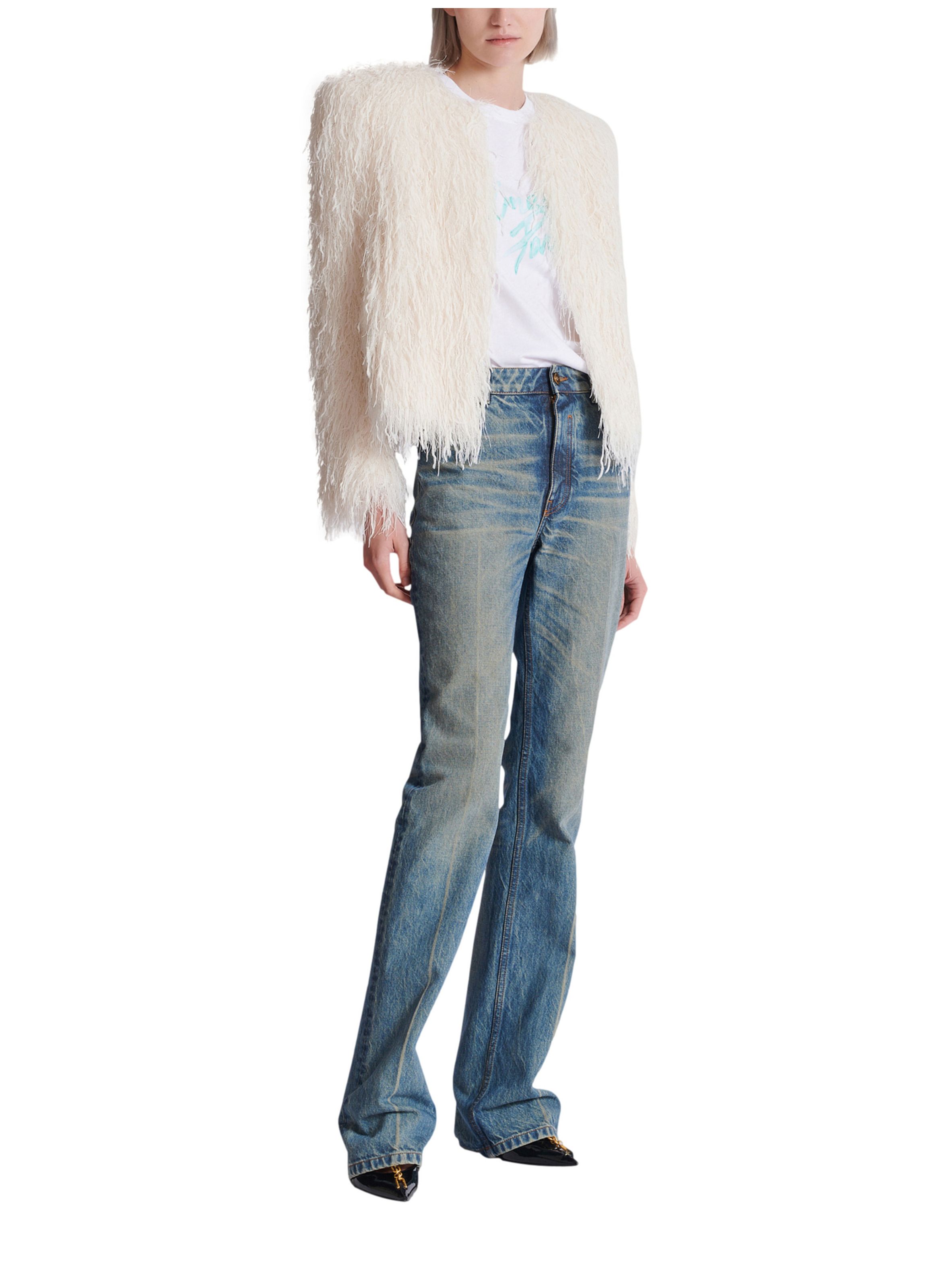 Spencer long à franges BALMAIN Blanc