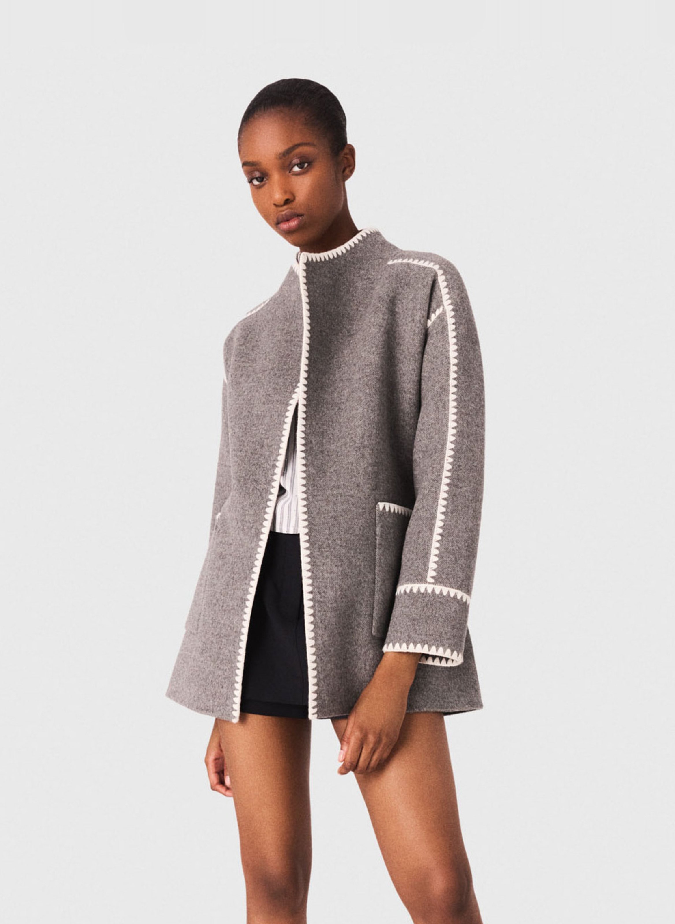 Gilet col montant en laine mélangée Gris