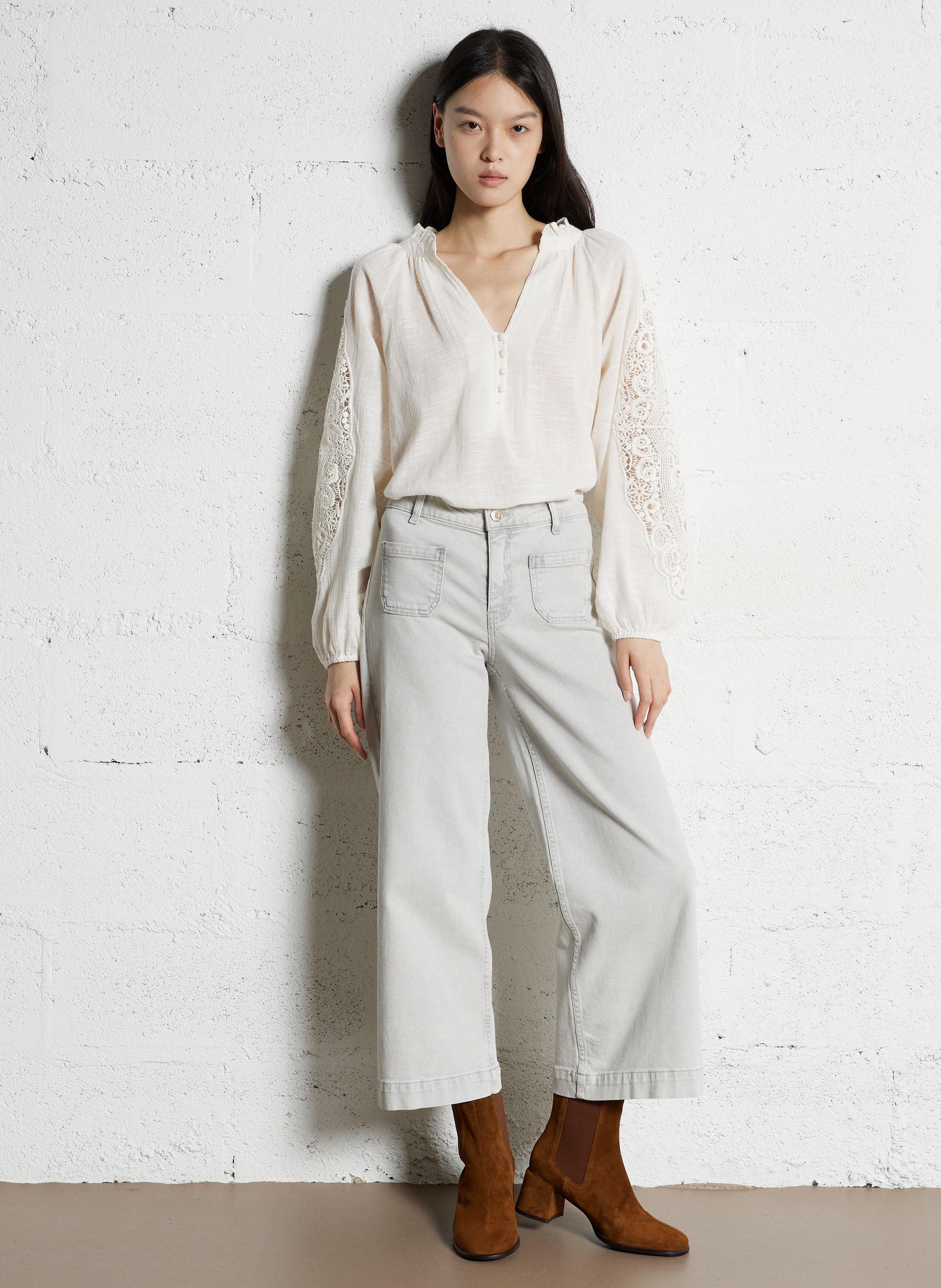 Blouse col v en coton simone MAISON 123 Beige