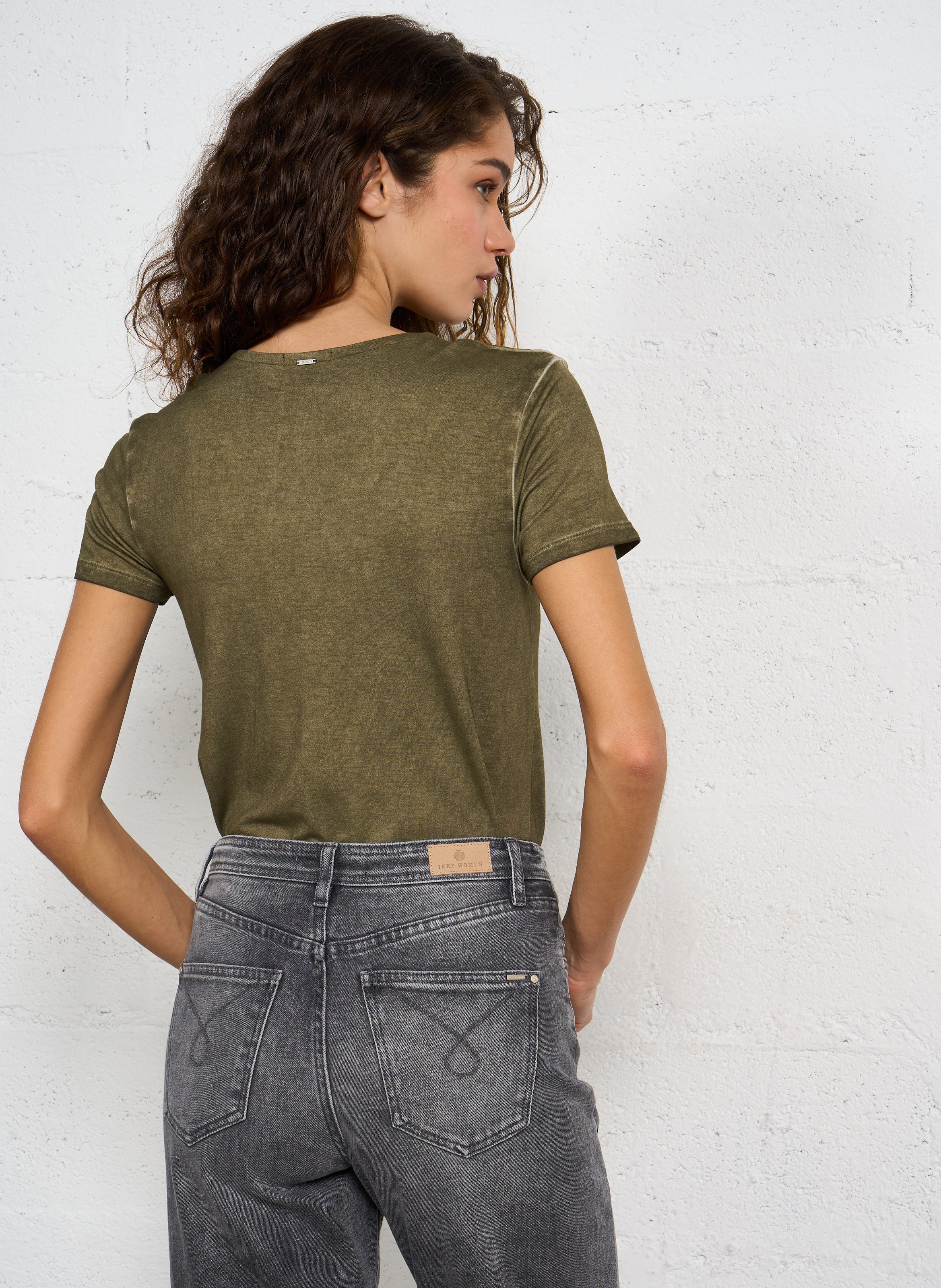 Tee-shirt col v détails fantaisie IKKS Kaki