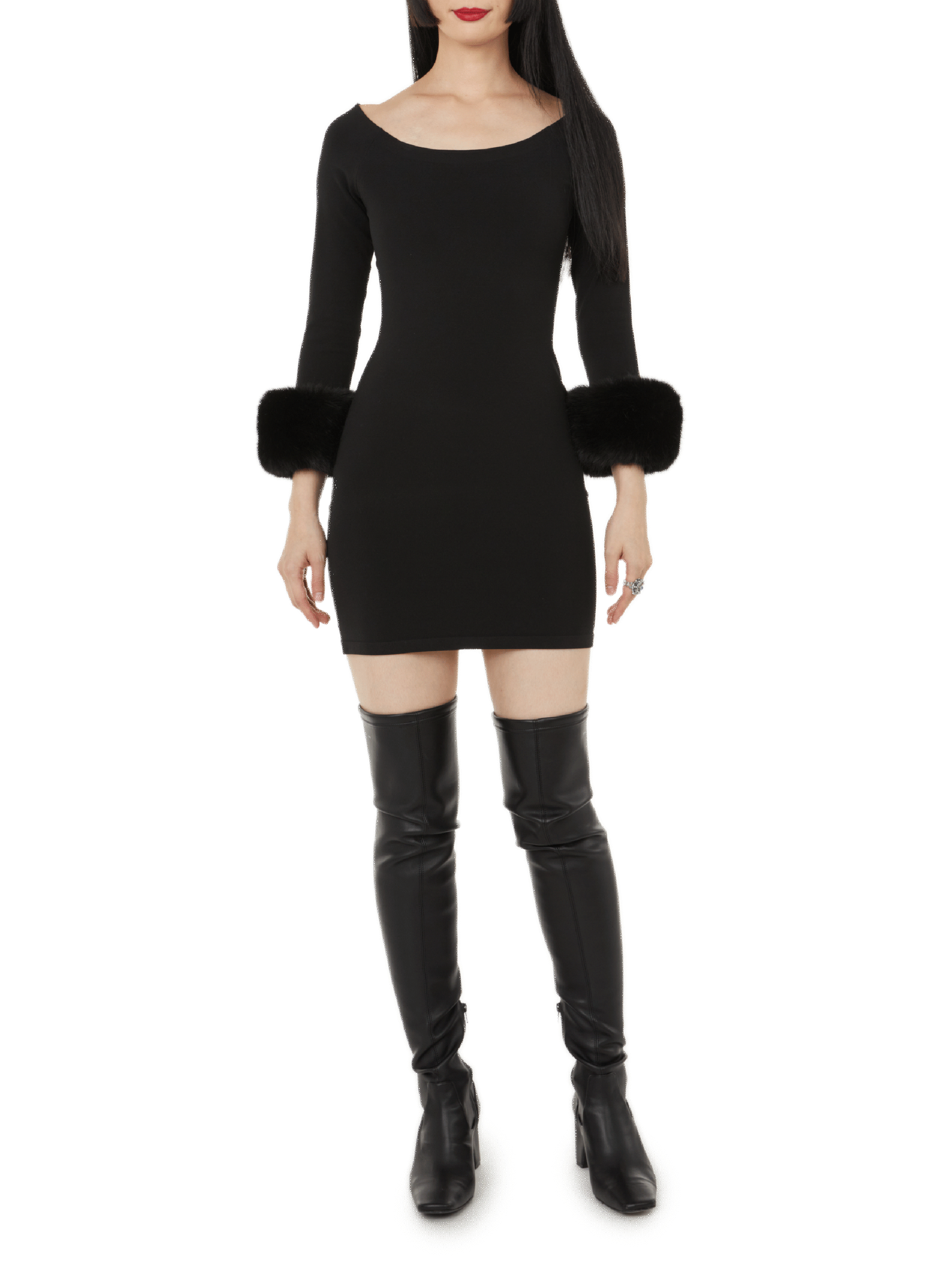 ALEXANDER WANG Fitted dress with faux fur cuffs Black