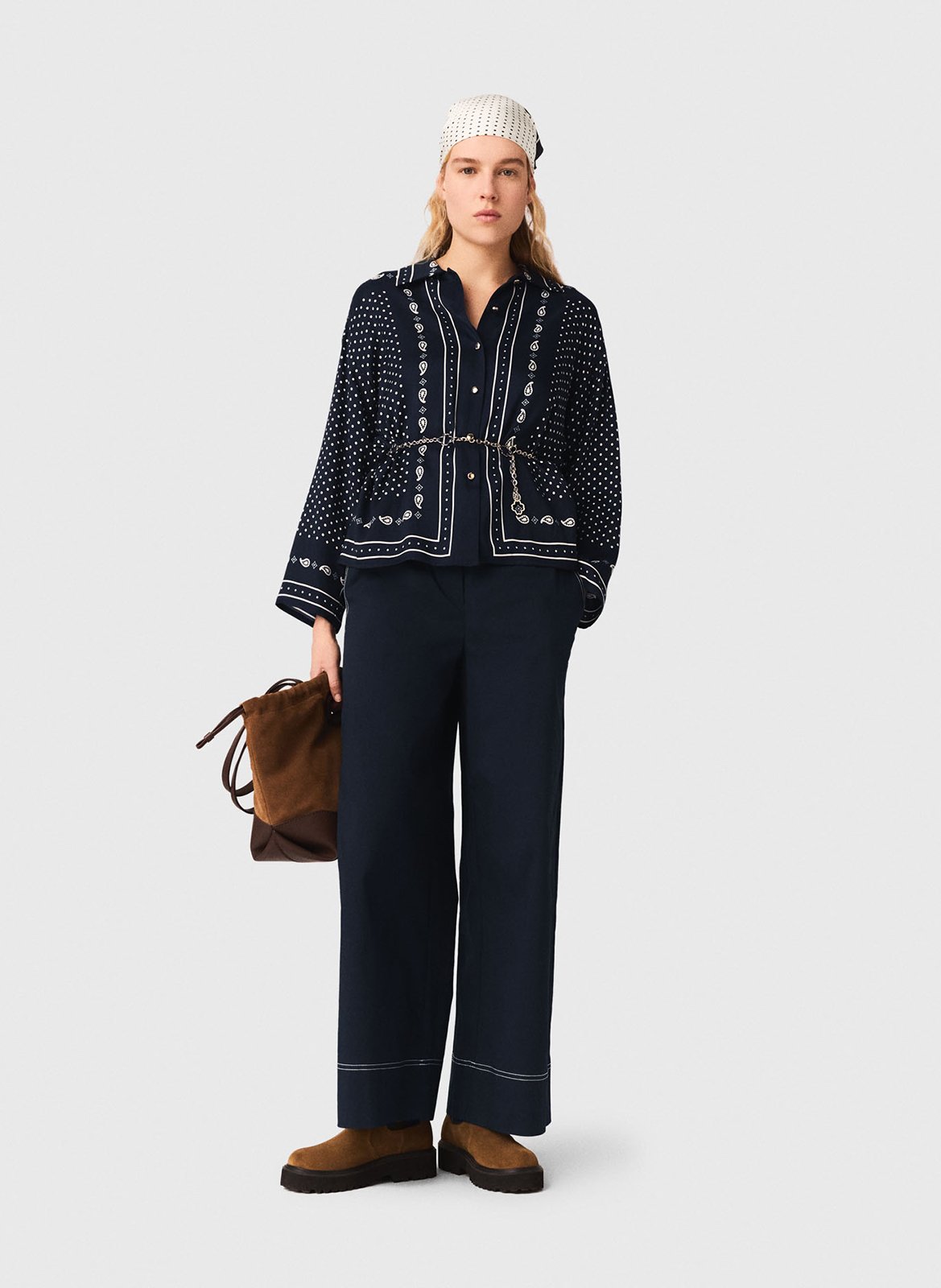 Chemise droite fluide imprimée MAJE Bleu