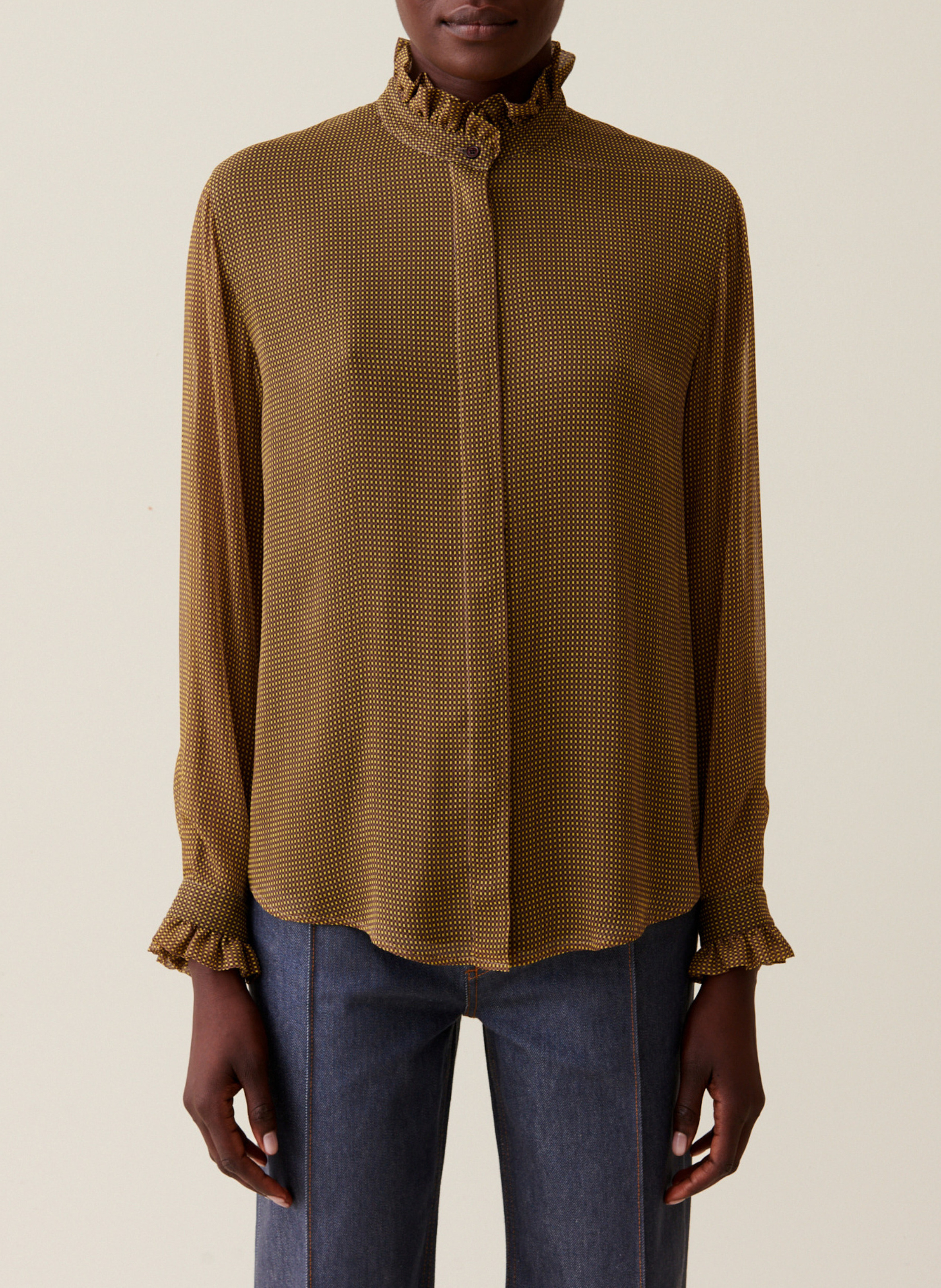 Chemise fluide à petits carreaux CLAUDIE PIERLOT Jaune