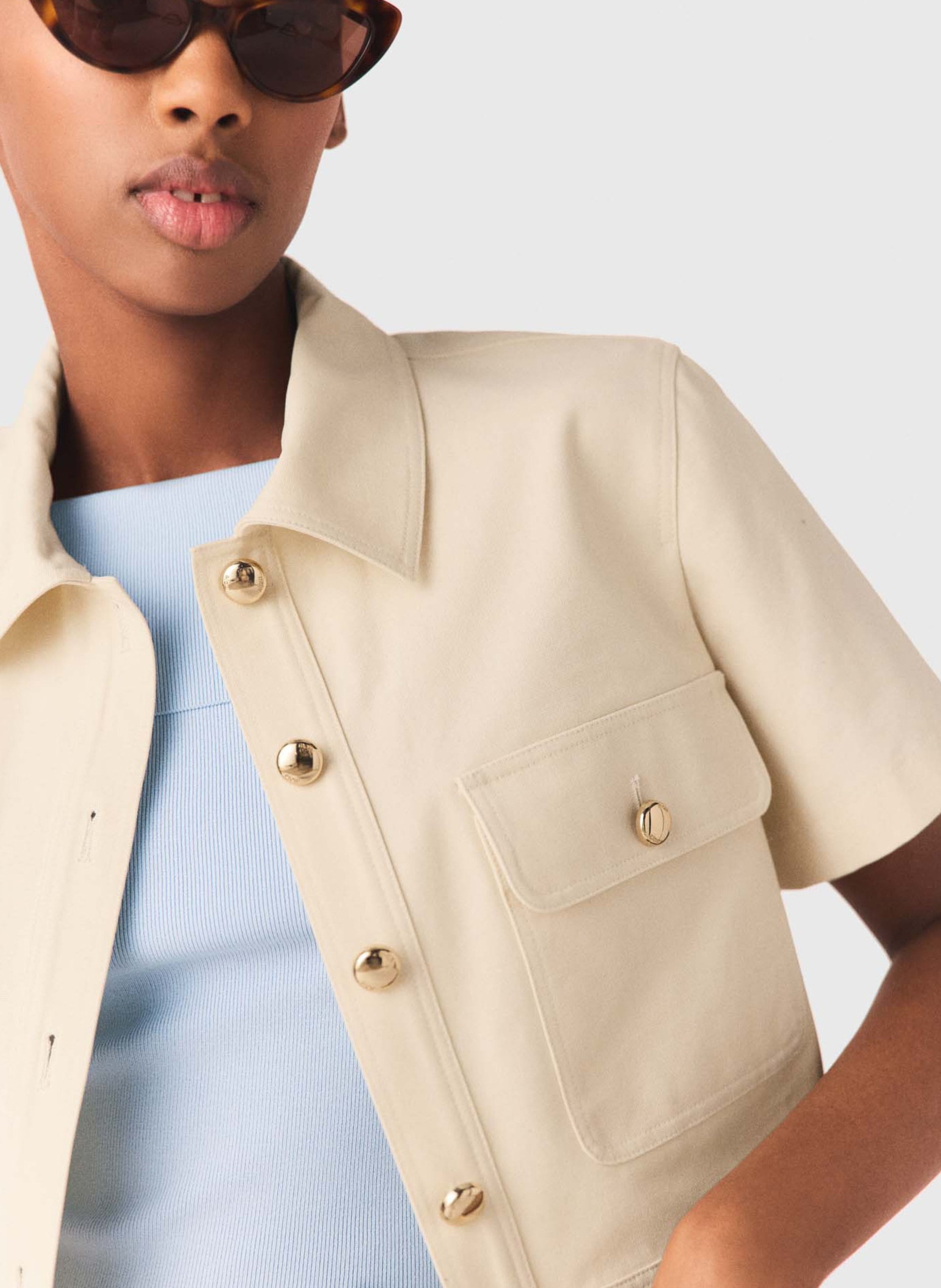 Chemise droite courte en coton MAJE Beige