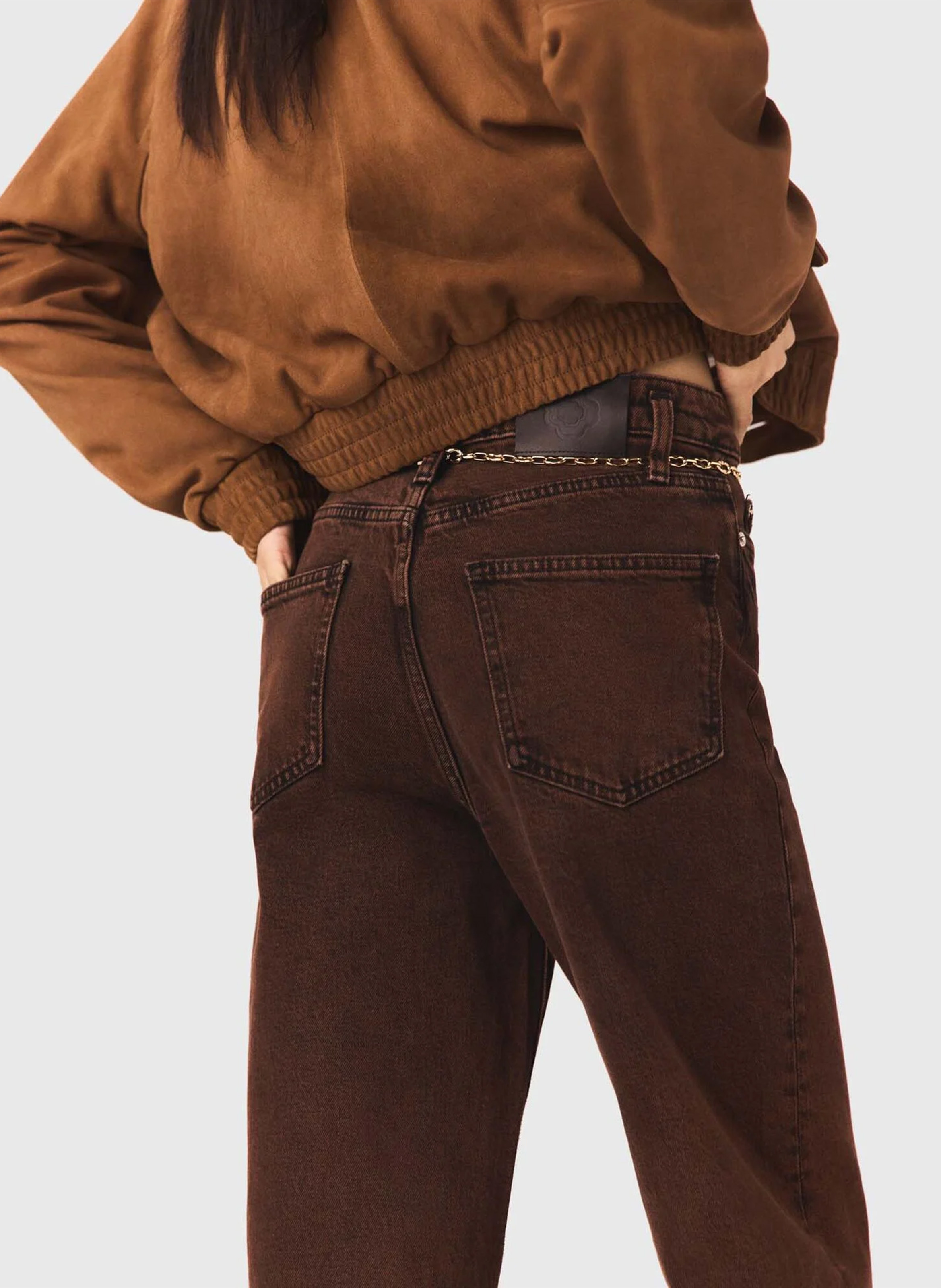 Jean droit en coton mélangé MAJE Marron