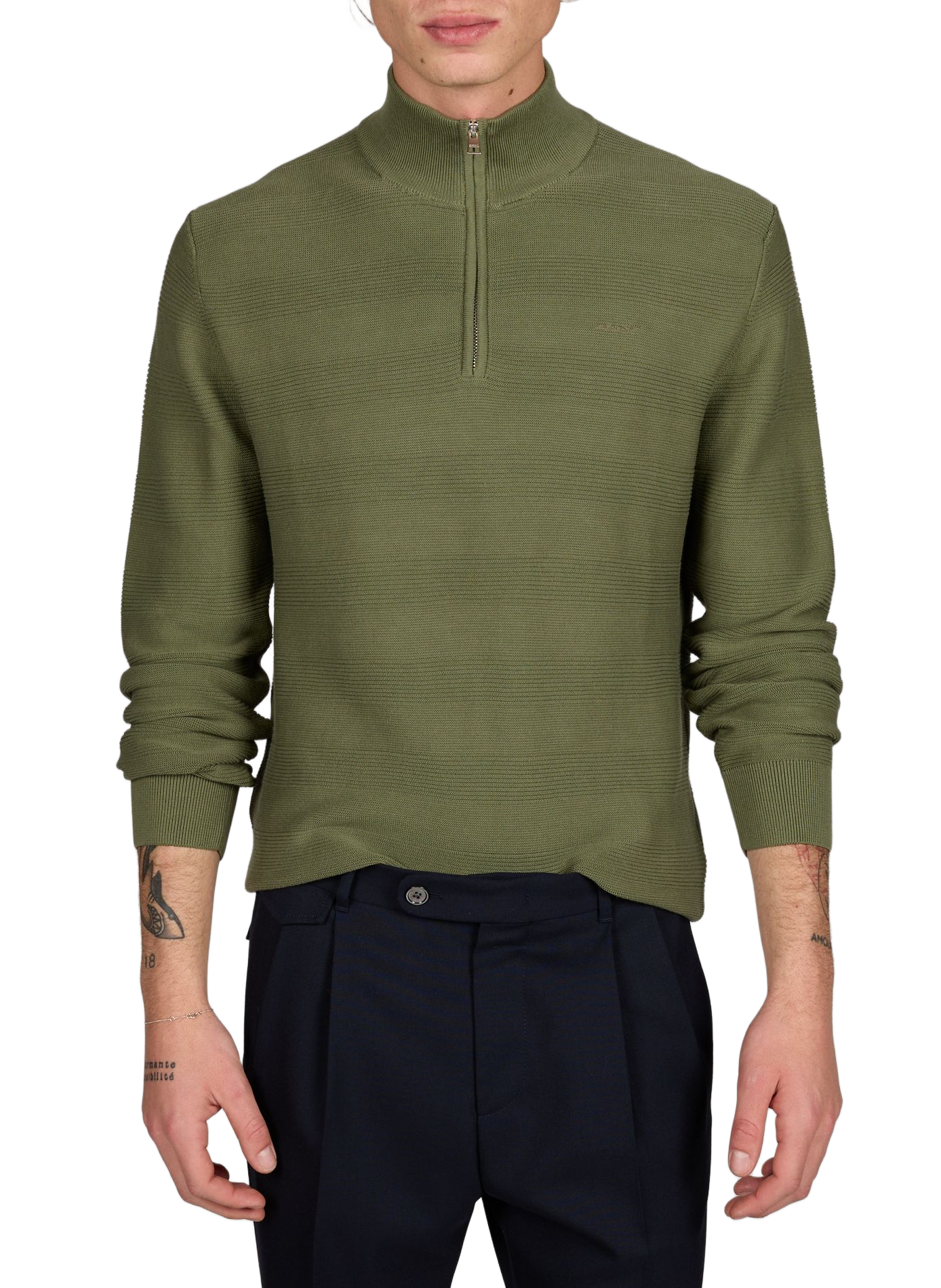 Solid high-neck zip-up sweater GANT Green