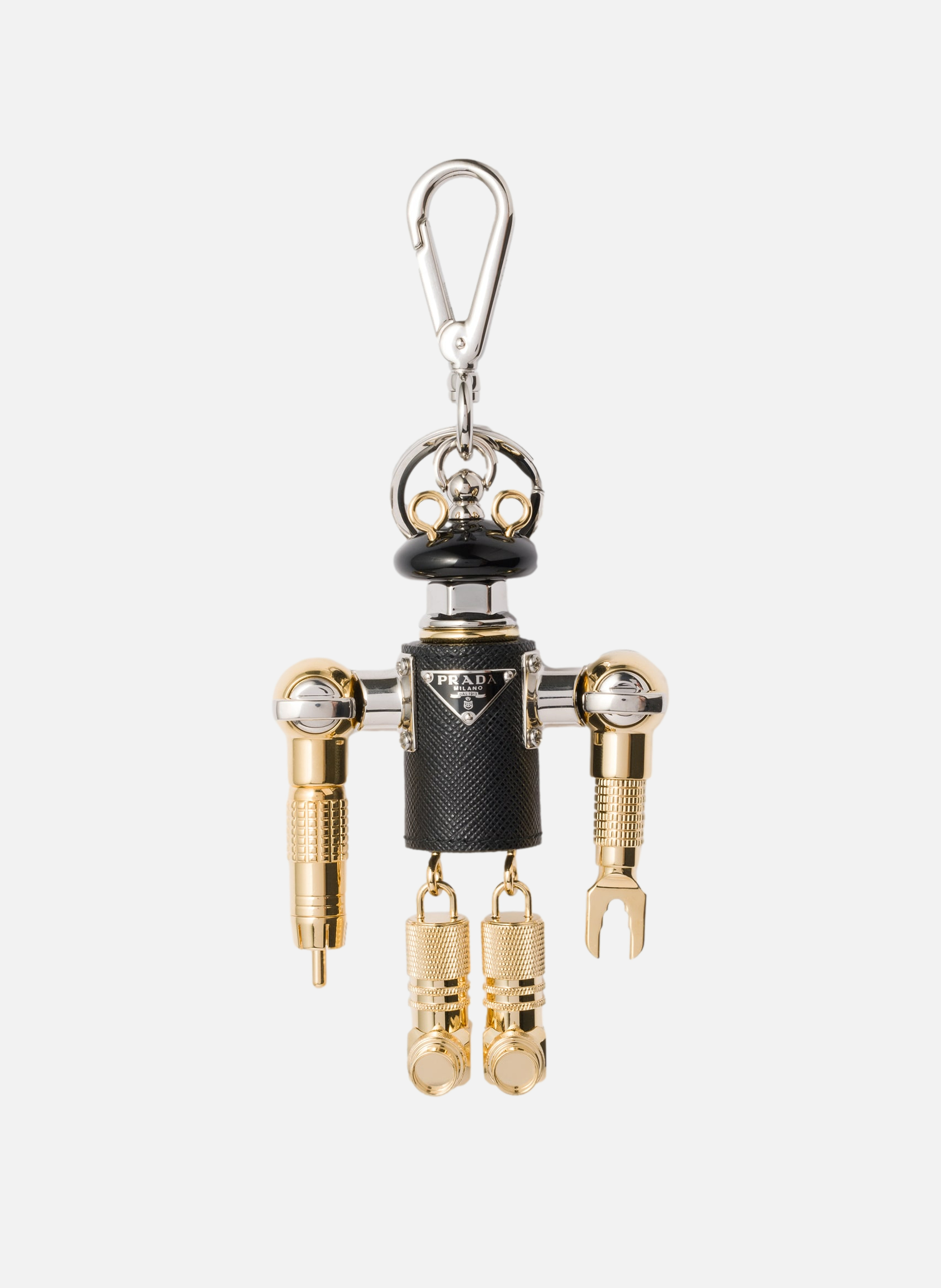 Charm de porte-clés robot en cuir saffiano PRADA Noir
